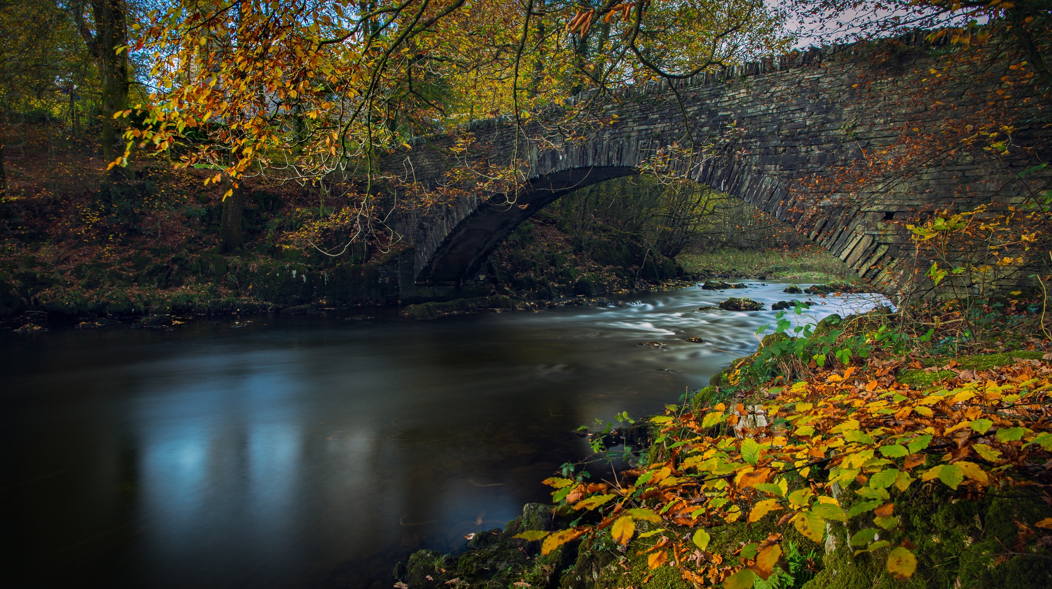 Download mobile wallpaper Bridges, Fall, Bridge, River, England, Man Made, Lake District for free.