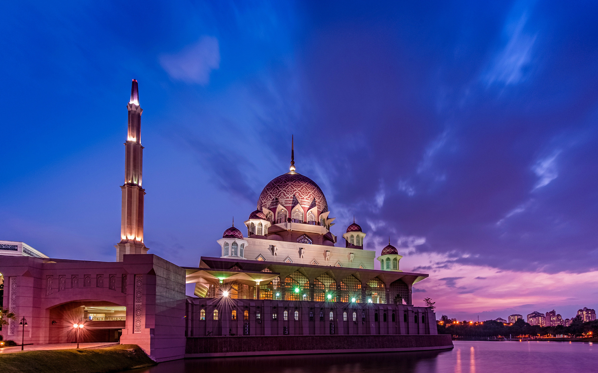 indonesia, religious, putra mosque, building, mosque, night, putrajaya