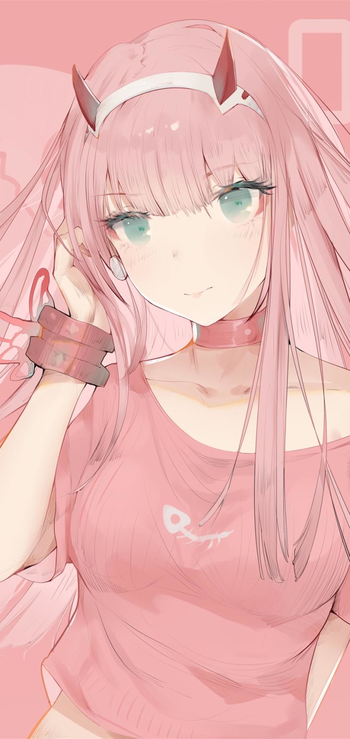 Handy-Wallpaper Hörner, Pinkes Haar, Animes, Lange Haare, Darling In The Franxx, Zero Two (Liebling Im Franxx) kostenlos herunterladen.