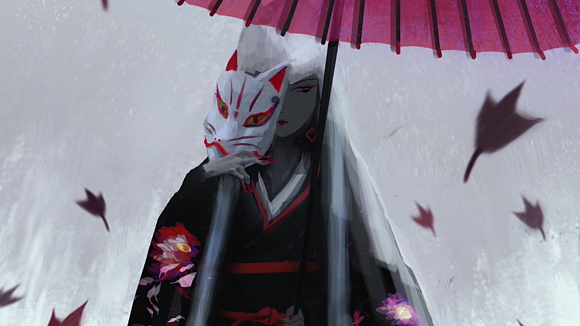 Free download wallpaper Anime, Mask, Umbrella, Original on your PC desktop
