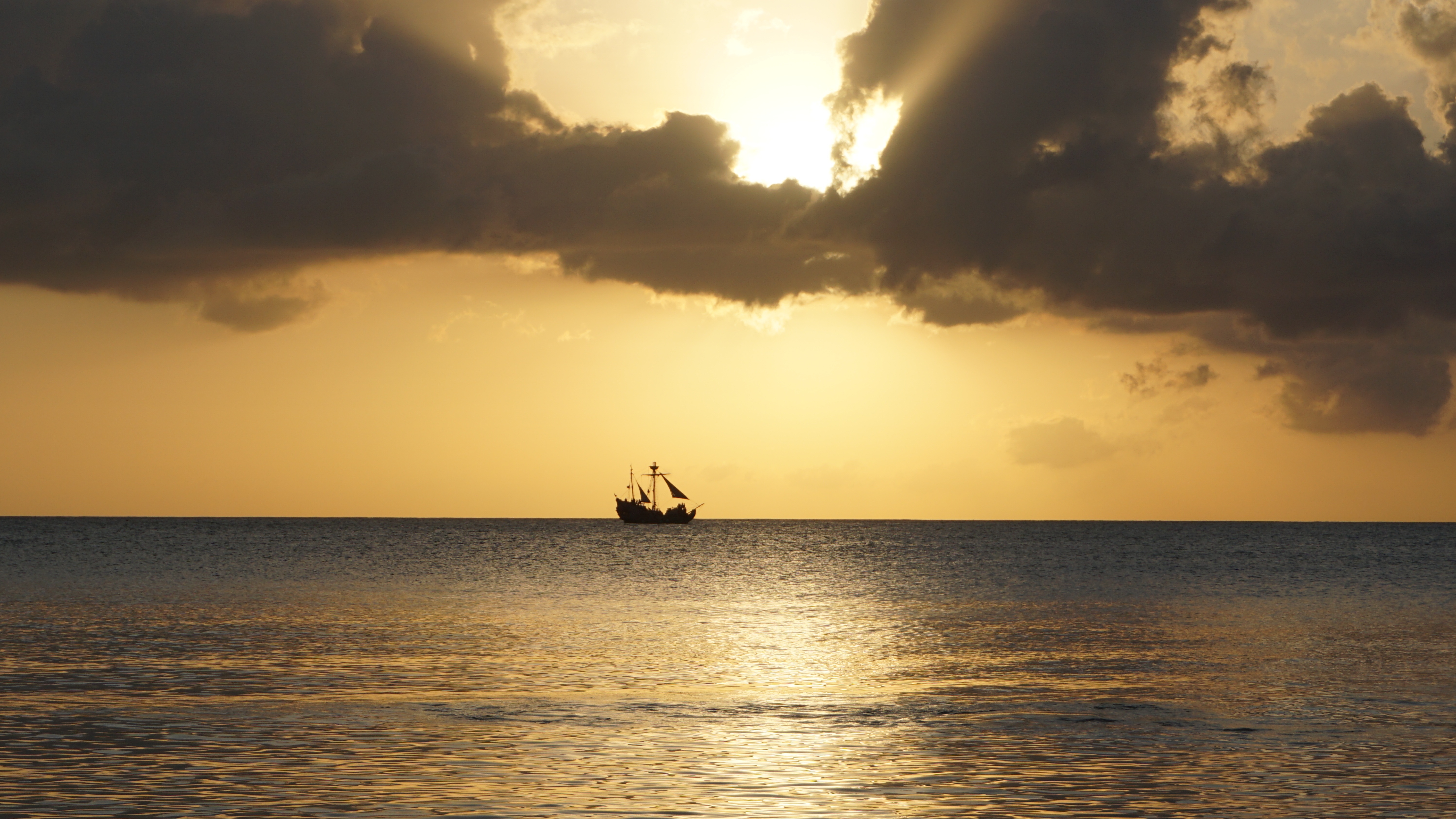 Download mobile wallpaper Nature, Horizon, Sea, Sunset, Ship for free.