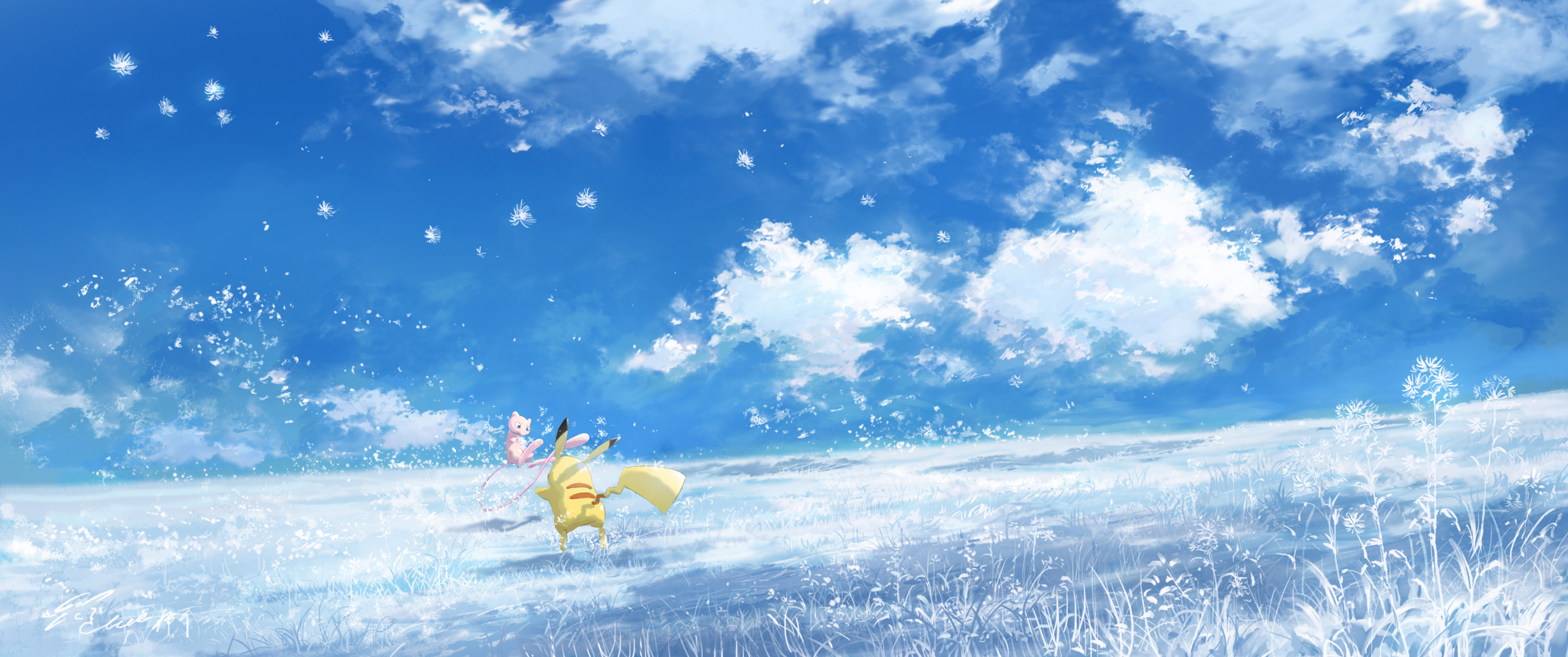 484915 Hintergrundbild herunterladen animes, pokémon, mew (pokémon), pikachu, himmel - Bildschirmschoner und Bilder kostenlos