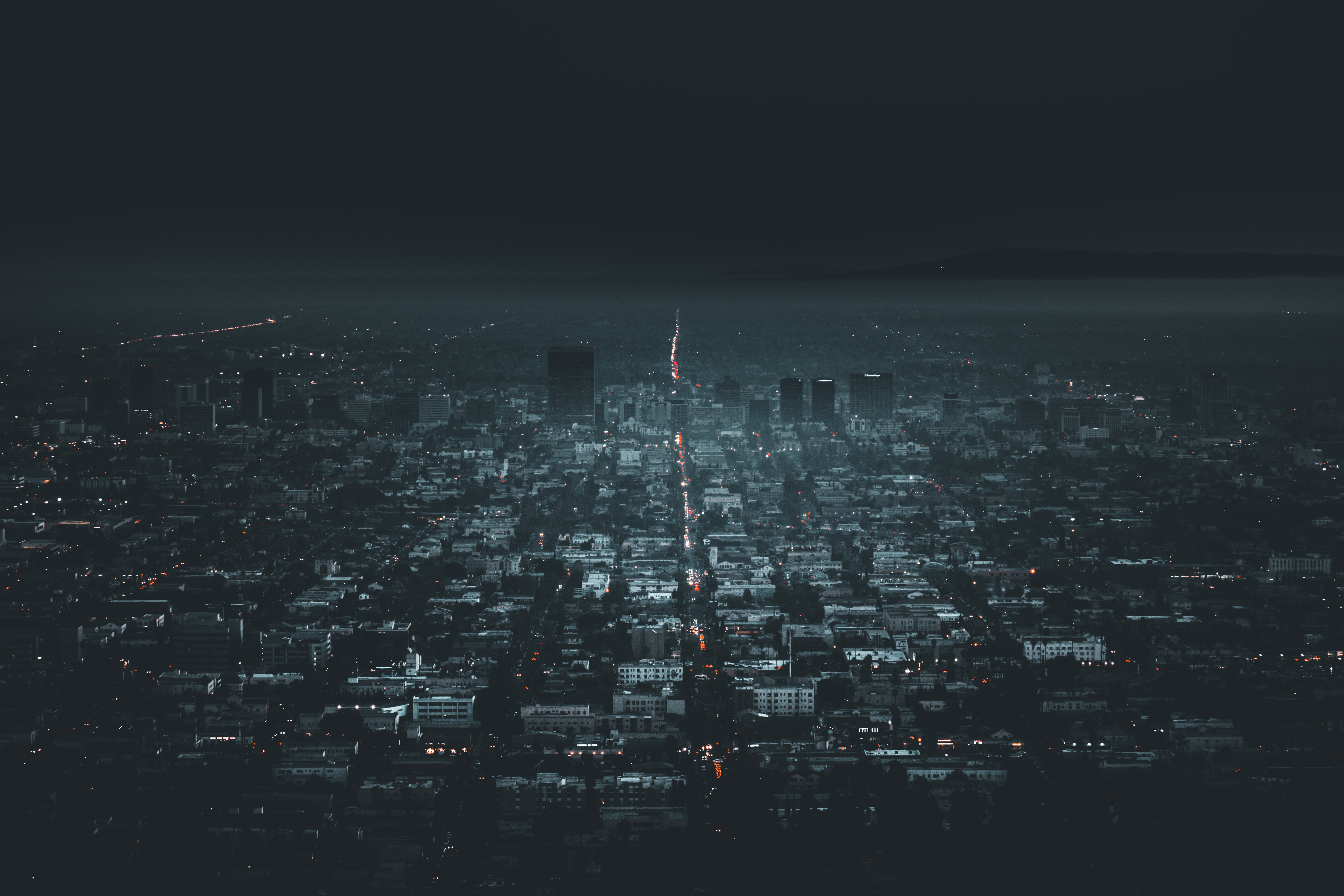 view from above, cities, usa, night city, city lights, united states, los angeles