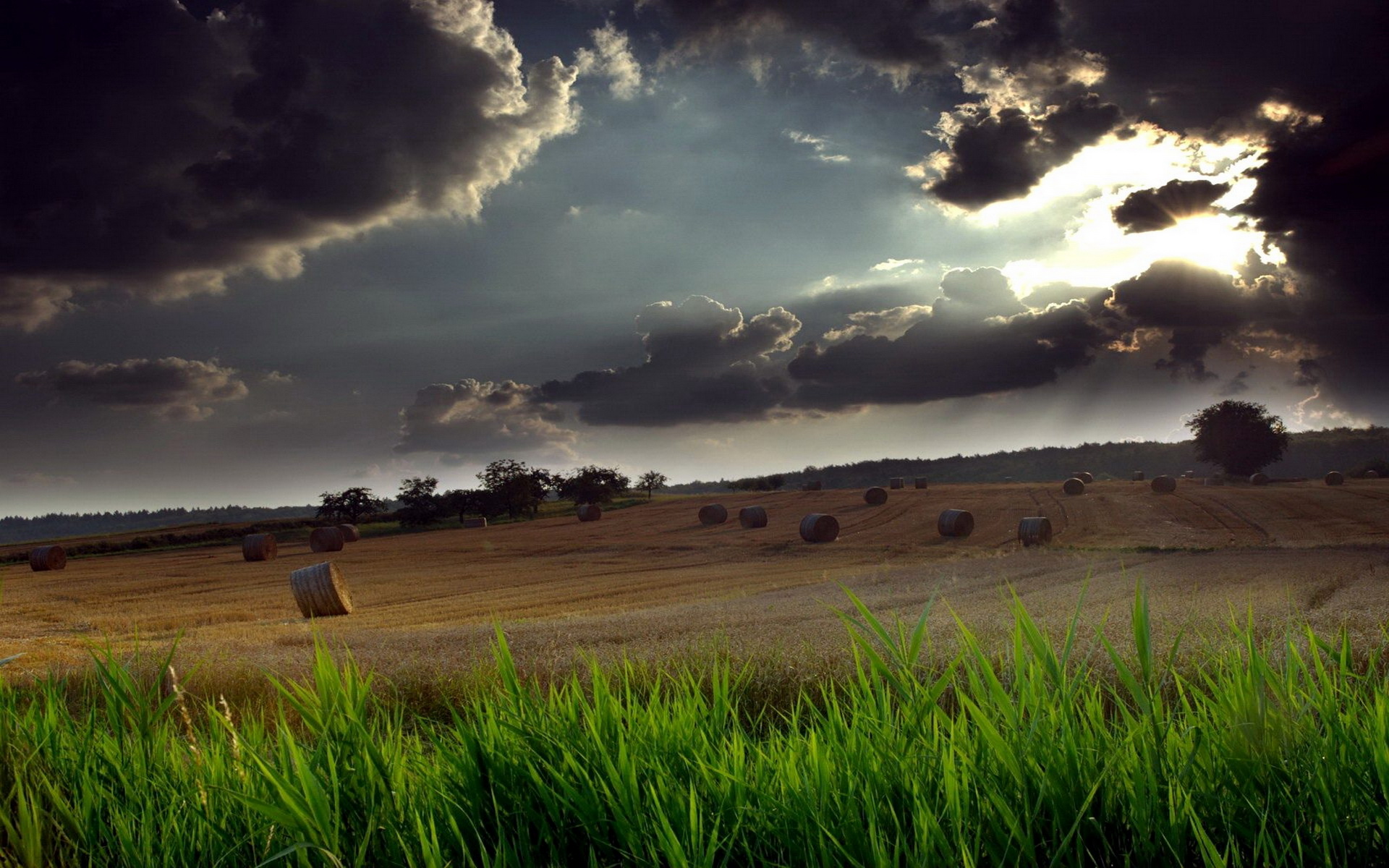 earth, haystack, cloud, field, grass, landscape