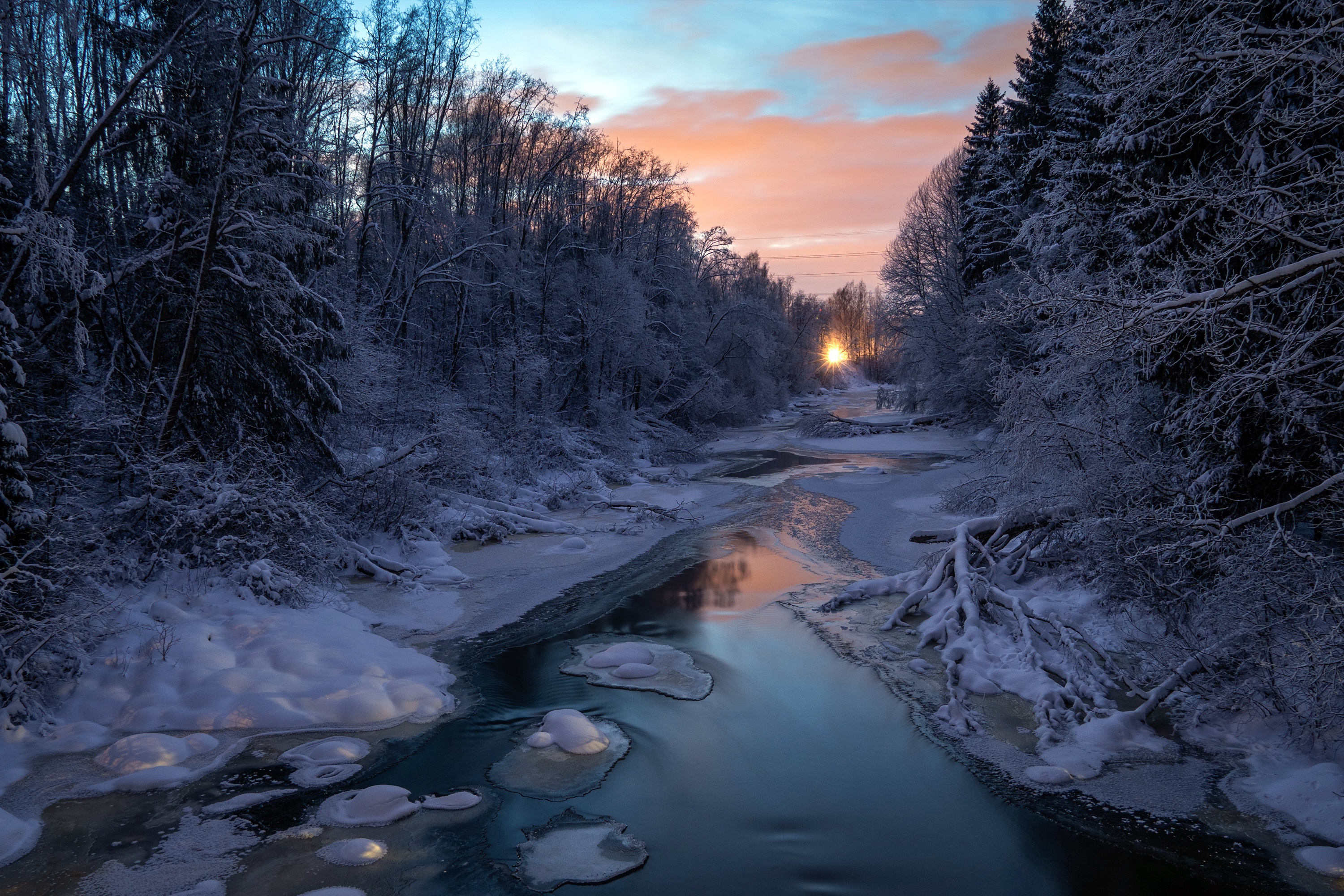 Download mobile wallpaper Winter, Nature, Snow, Earth, River for free.