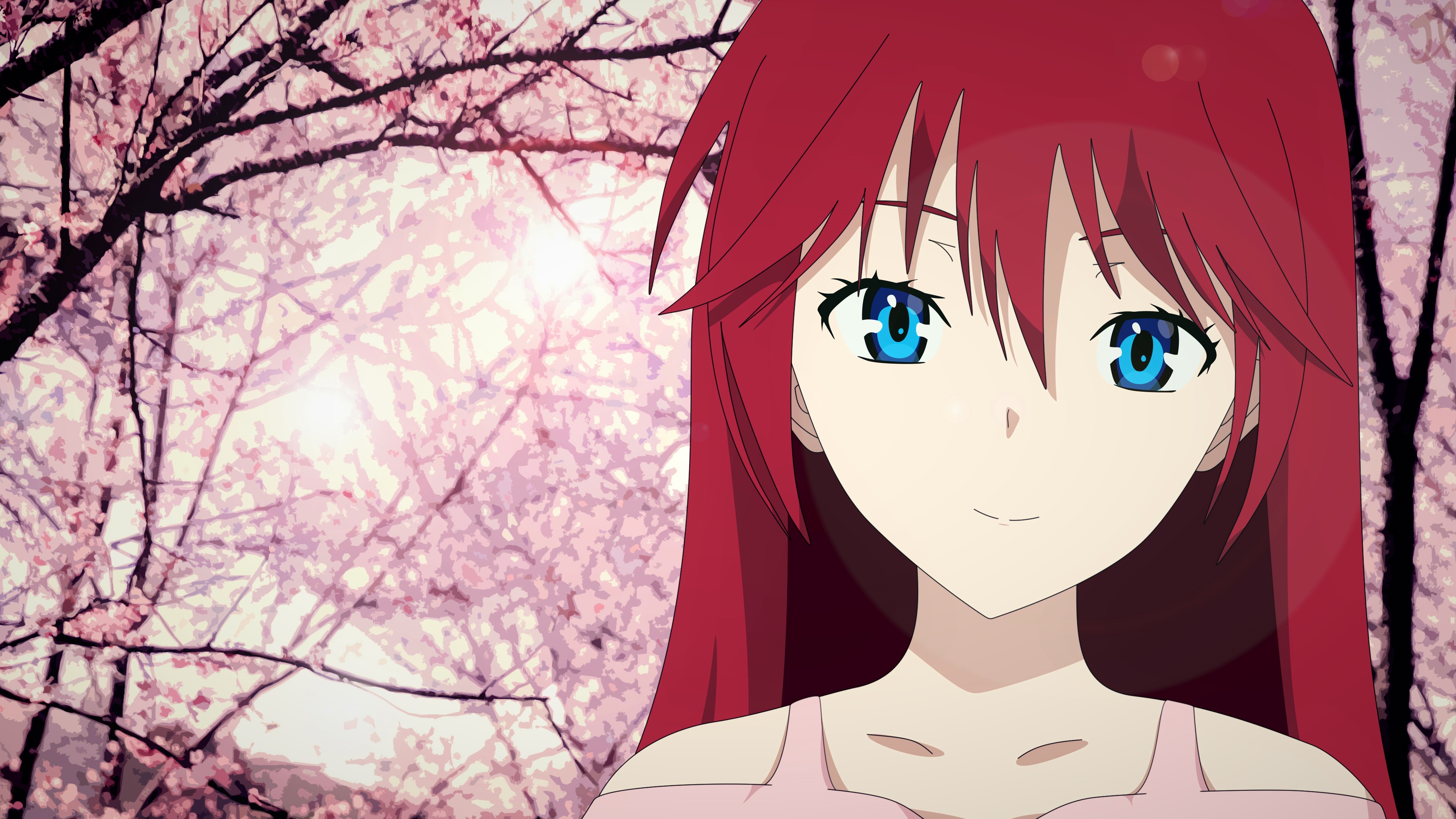 anime, trinity seven, blue eyes, face, lilith asami, red hair