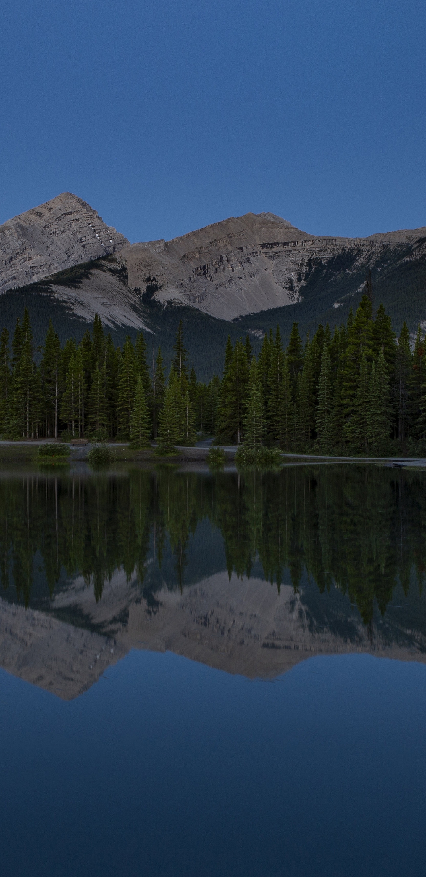 Download mobile wallpaper Night, Mountain, Reflection, Canada, Earth, Alberta for free.