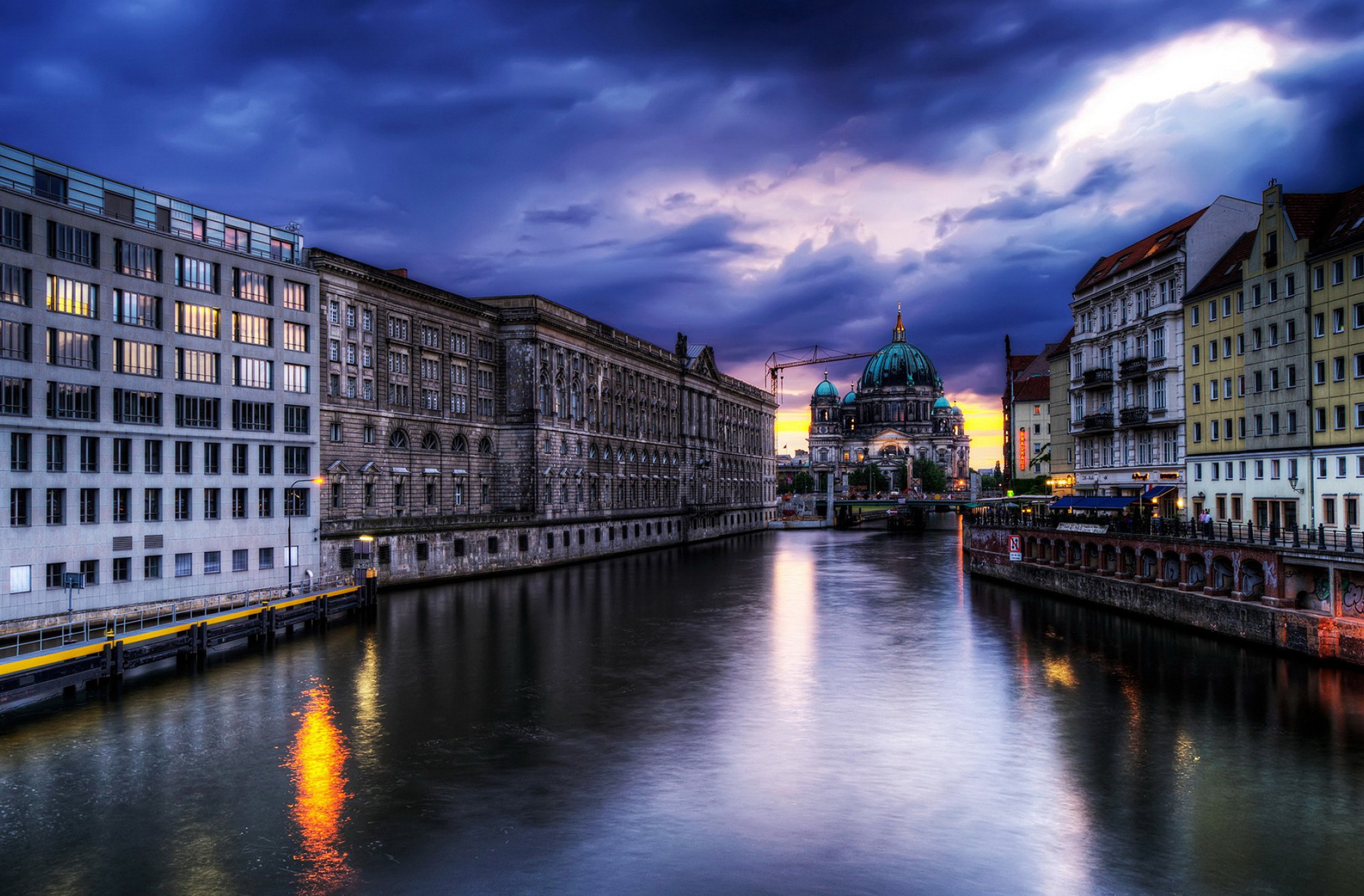 berlin, cities, man made, berlin cathedral, building, dusk, river