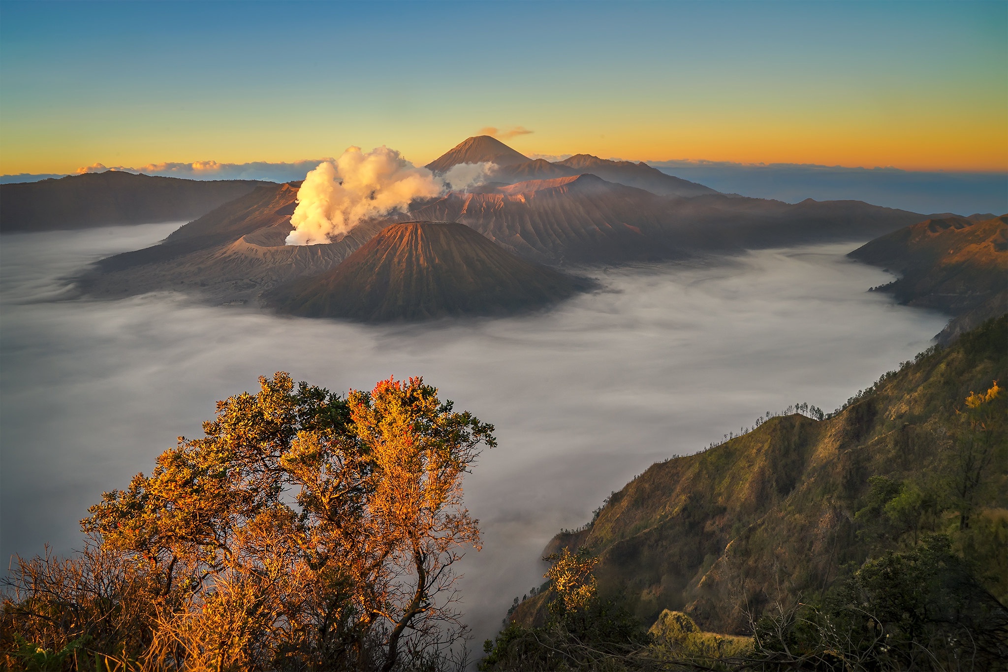 earth, mount bromo, cloud, fall, indonesia, volcano, volcanoes