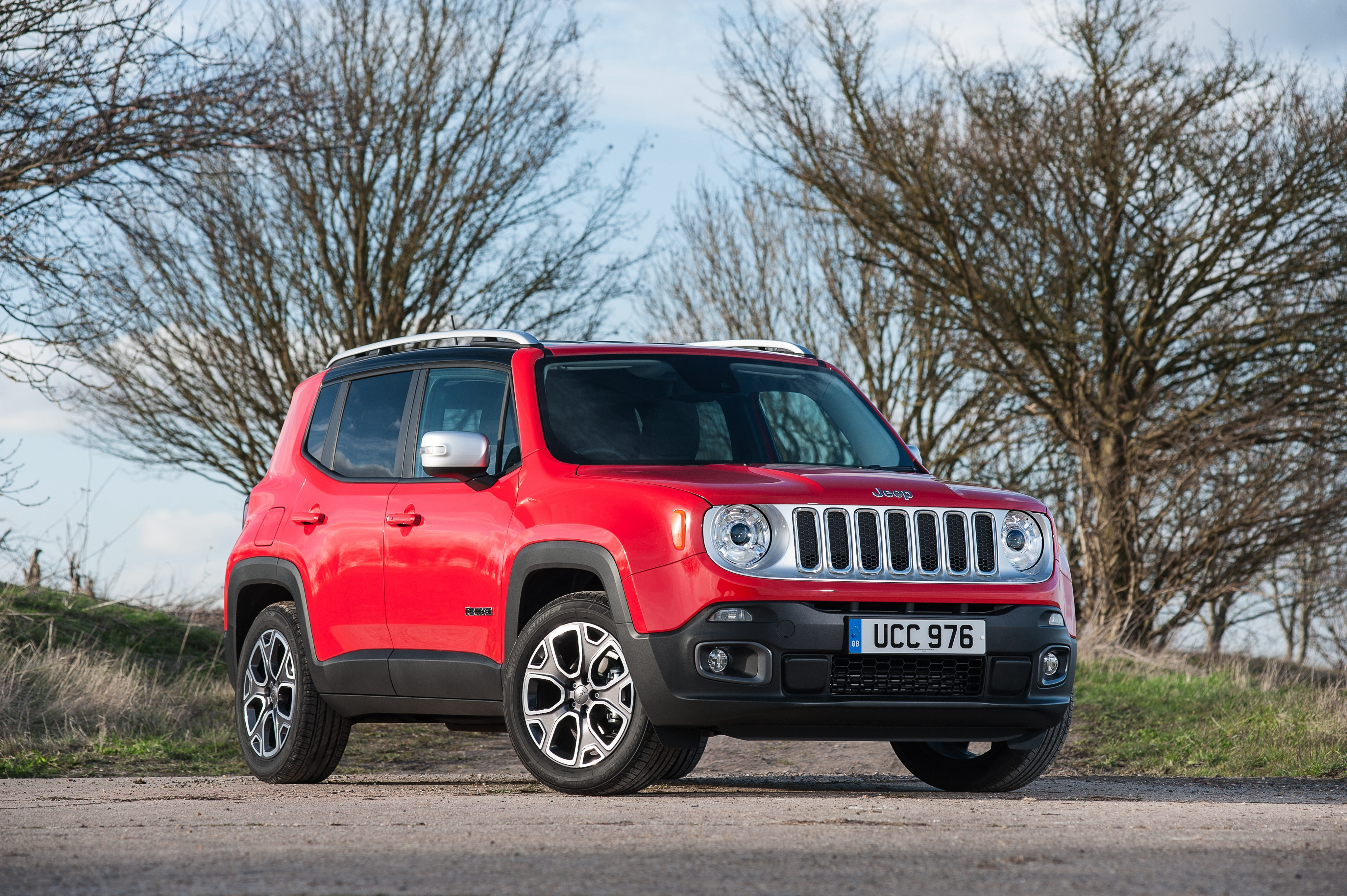 cars, red, jeep, side view, uk spec, renegade, limited
