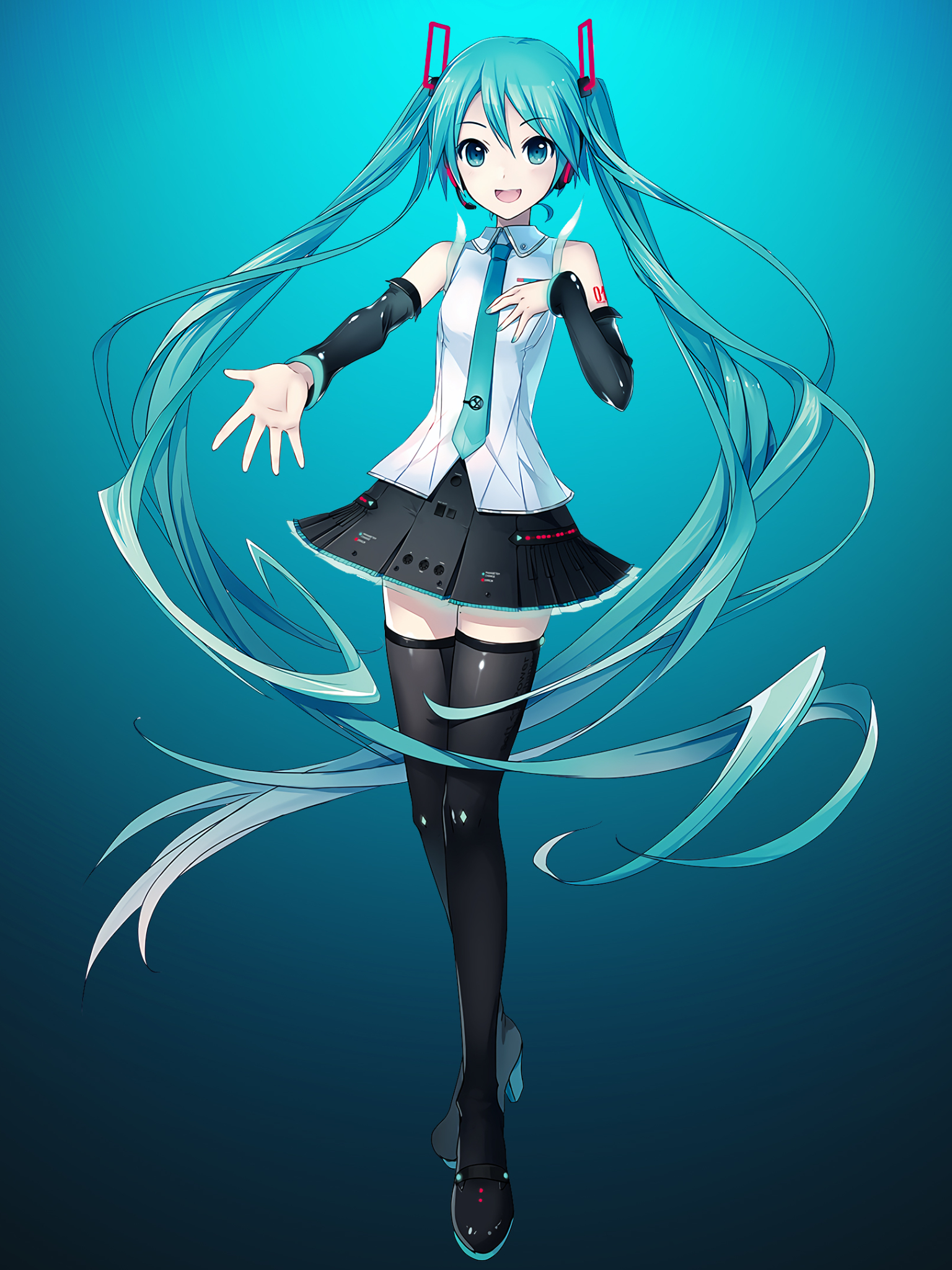 Baixar papel de parede para celular de Anime, Vocaloid, Olhos Azuis, Saia, Meia Calça, Cabelo Azul, Hatsune Miku, Cabelo Longo, Twintails gratuito.