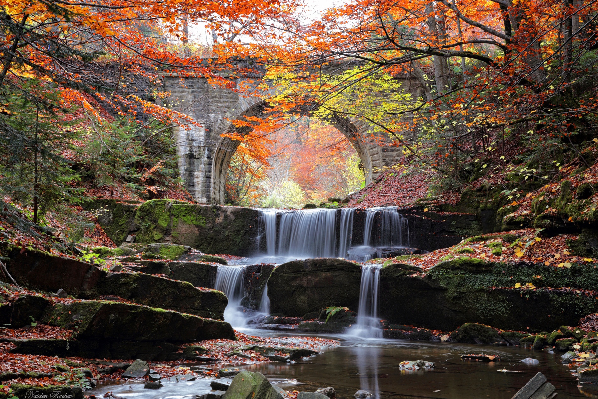 Laden Sie das Natur, Herbst, Wasserfälle, Wasserfall, Brücke, Strom, Erde/natur-Bild kostenlos auf Ihren PC-Desktop herunter