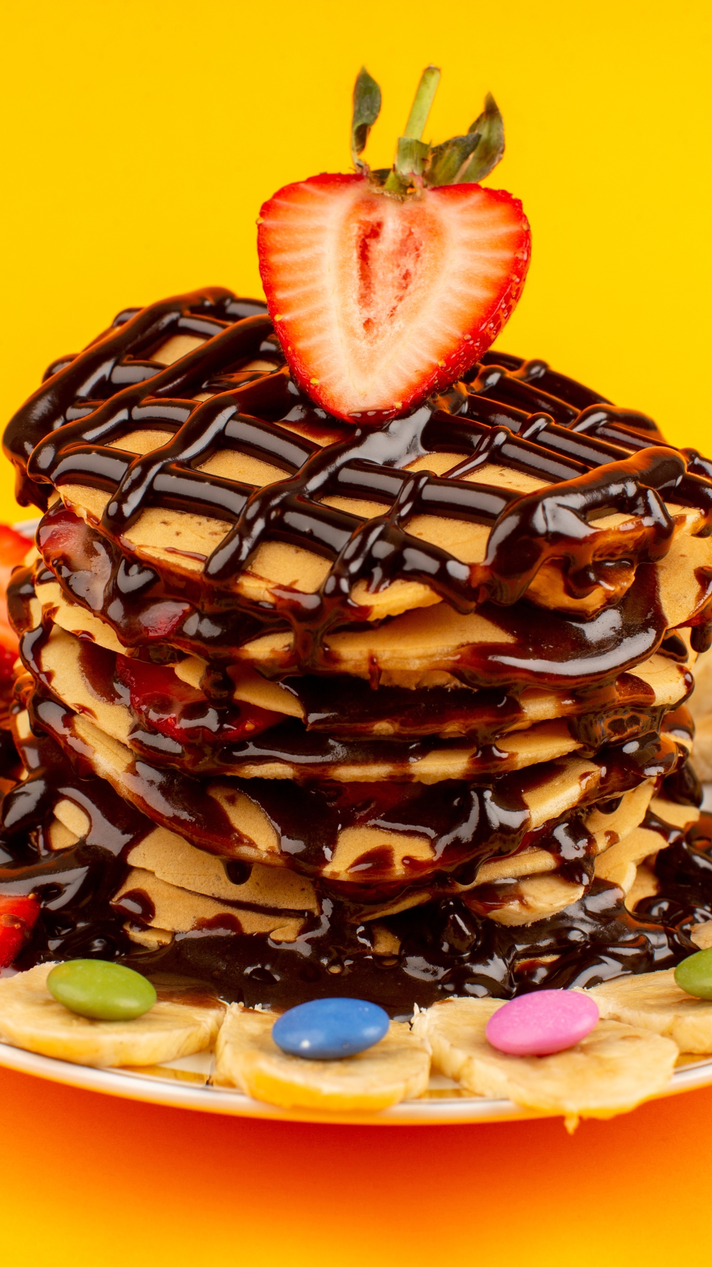 Download mobile wallpaper Food, Strawberry, Berry, Banana, Breakfast, Pancake for free.