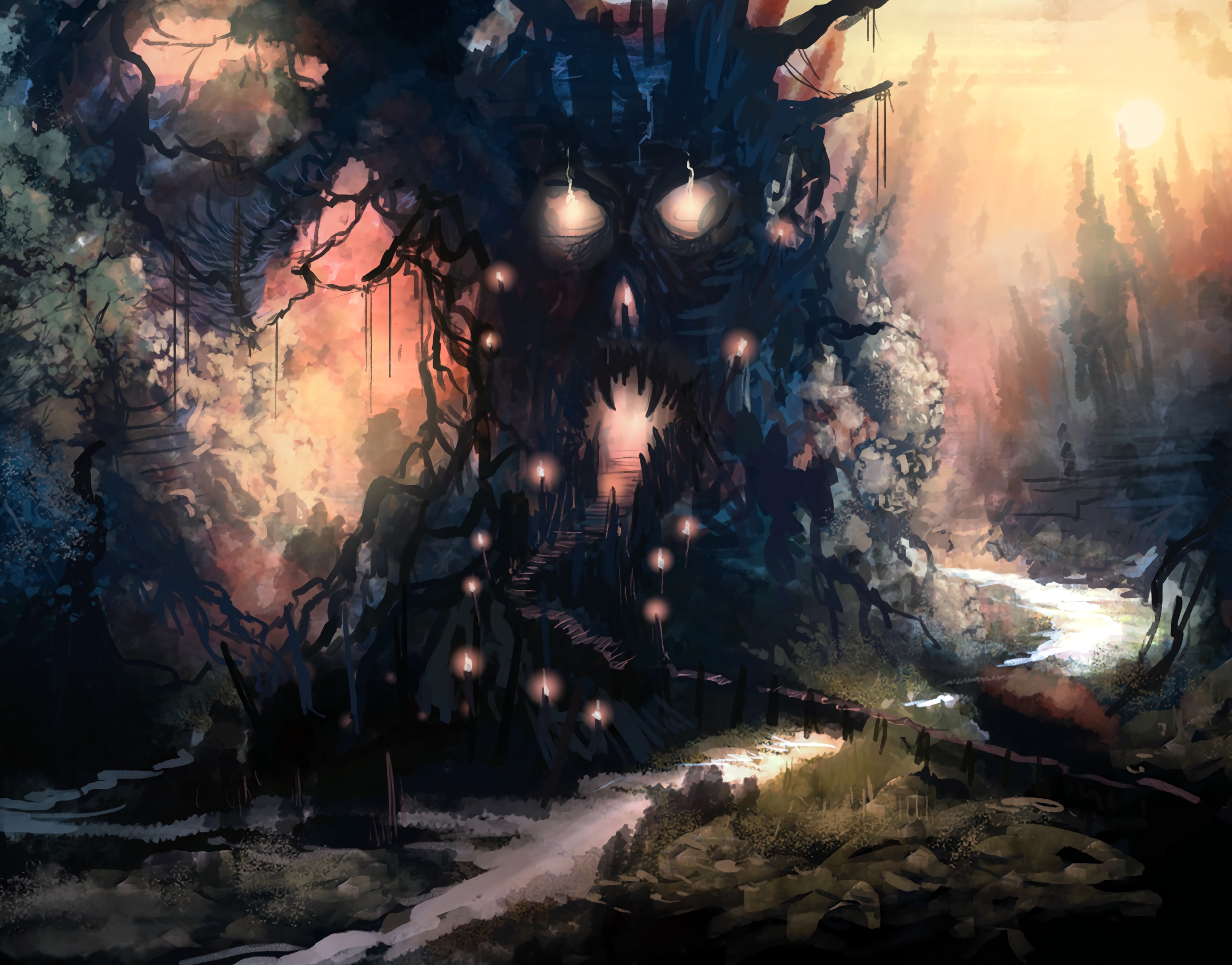 Free download wallpaper Forest, Face, Art, Gloomy, Skull on your PC desktop