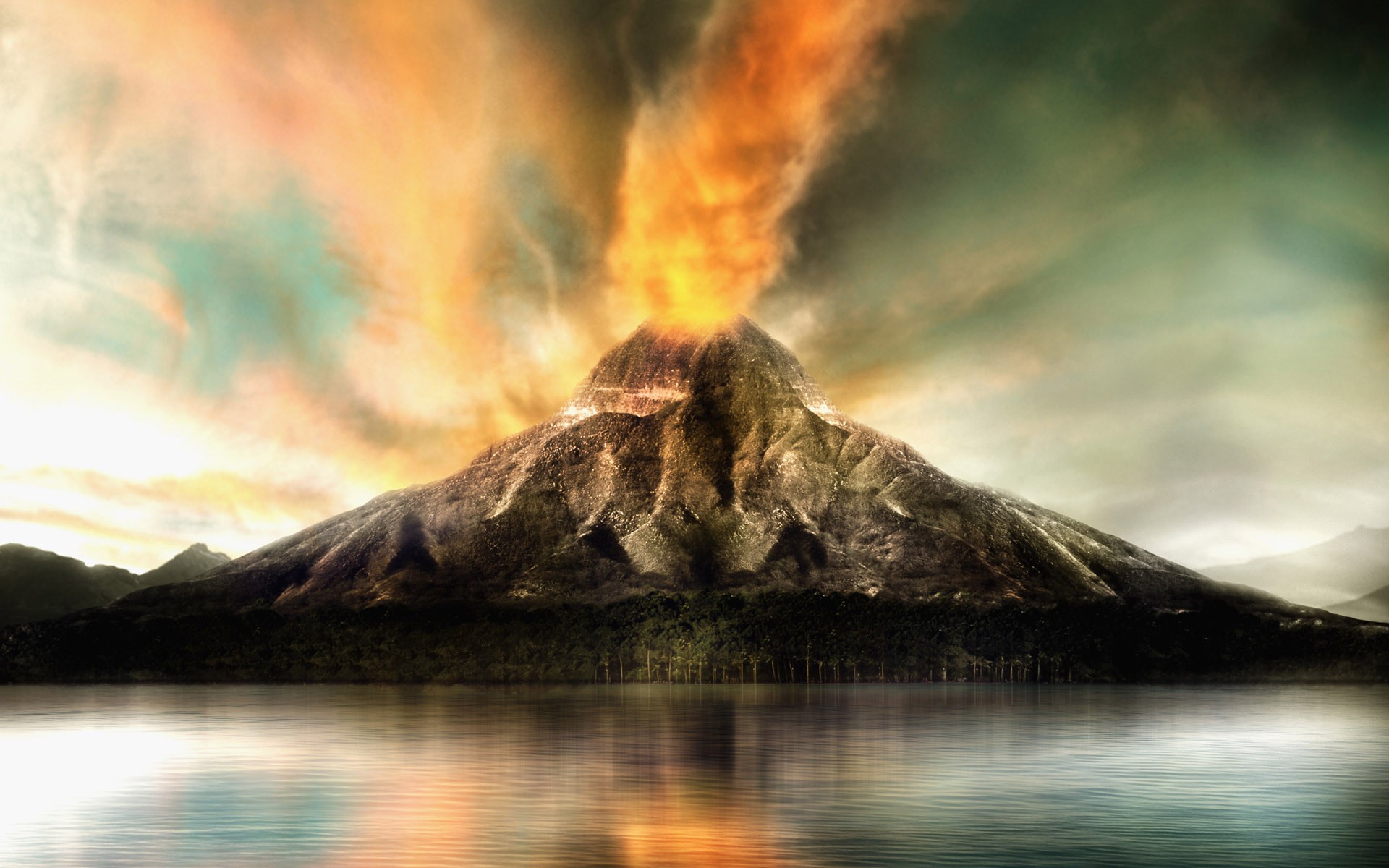 Download mobile wallpaper Landscape, Fantasy, Volcano for free.