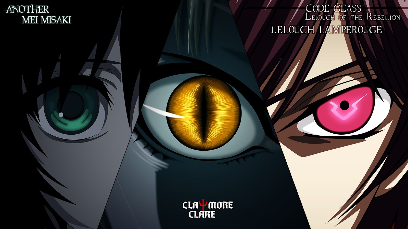 anime, crossover, another (anime), clare (claymore), claymore, code geass, lelouch lamperouge, mei misaki