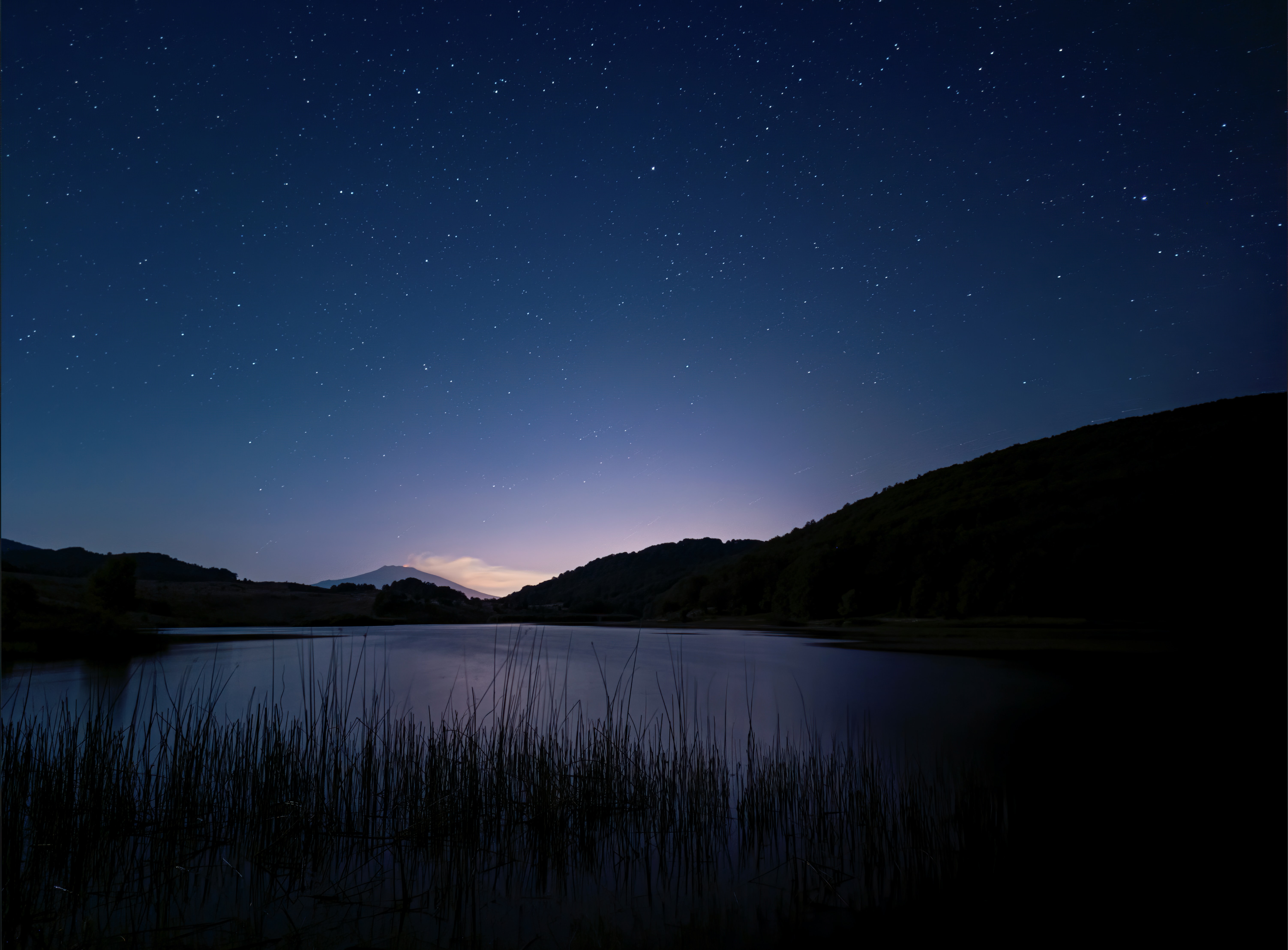 Free download wallpaper Nature, Grass, Mountain, Lake, Starry Sky, Stars on your PC desktop