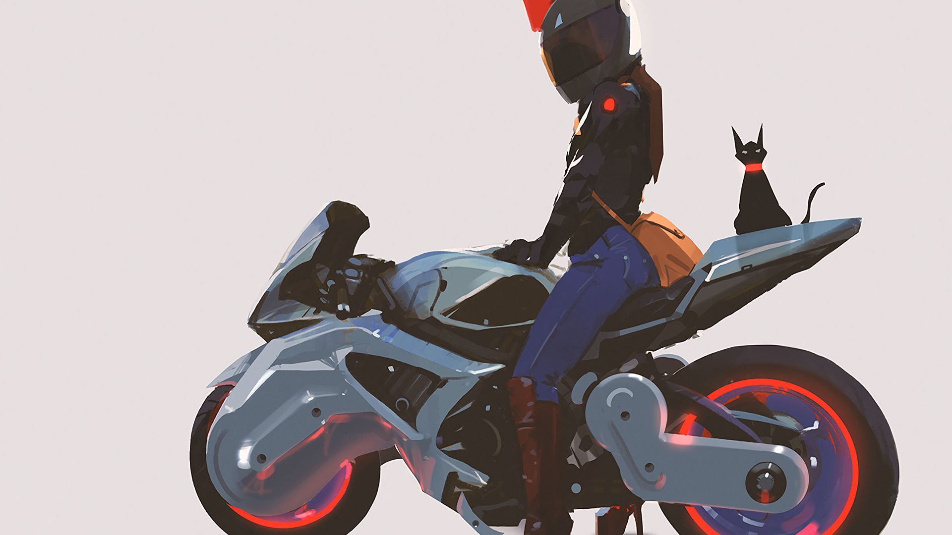 Download mobile wallpaper Cat, Motorcycle, Artistic, Women for free.