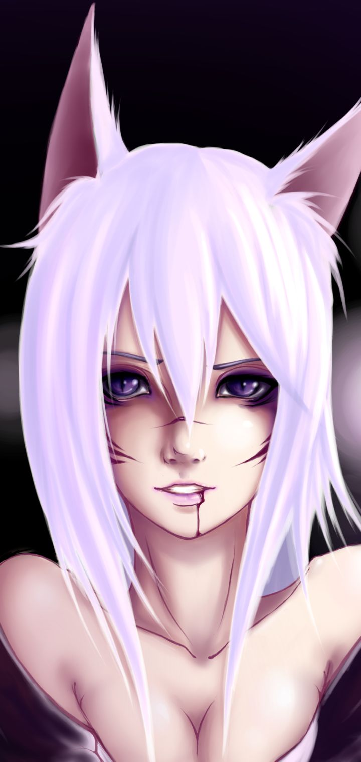 Baixar papel de parede para celular de League Of Legends, Enfrentar, Videogame, Olhos Roxos, Cabelo Branco, Orelhas De Animais, Ahri (Liga Das Lendas) gratuito.