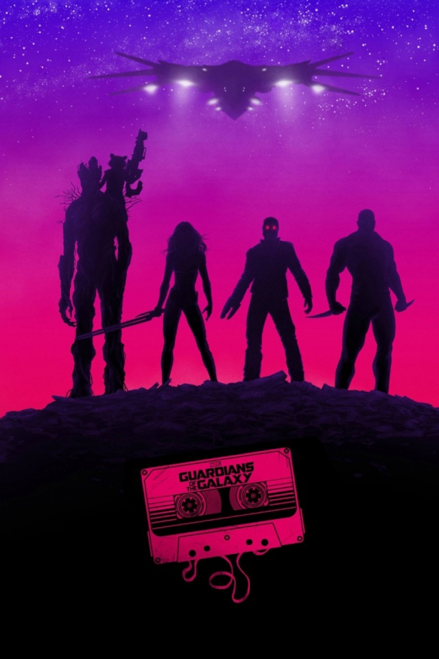 Download mobile wallpaper Stars, Silhouette, Poster, Movie, Guardians Of The Galaxy, Rocket Raccoon, Star Lord, Drax The Destroyer, Gamora, Groot for free.