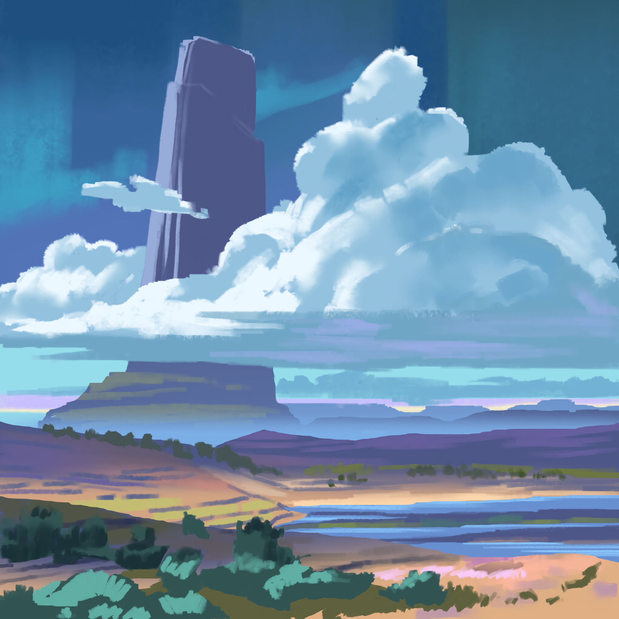 Free download wallpaper Art, Clouds, Rock, Landscape on your PC desktop