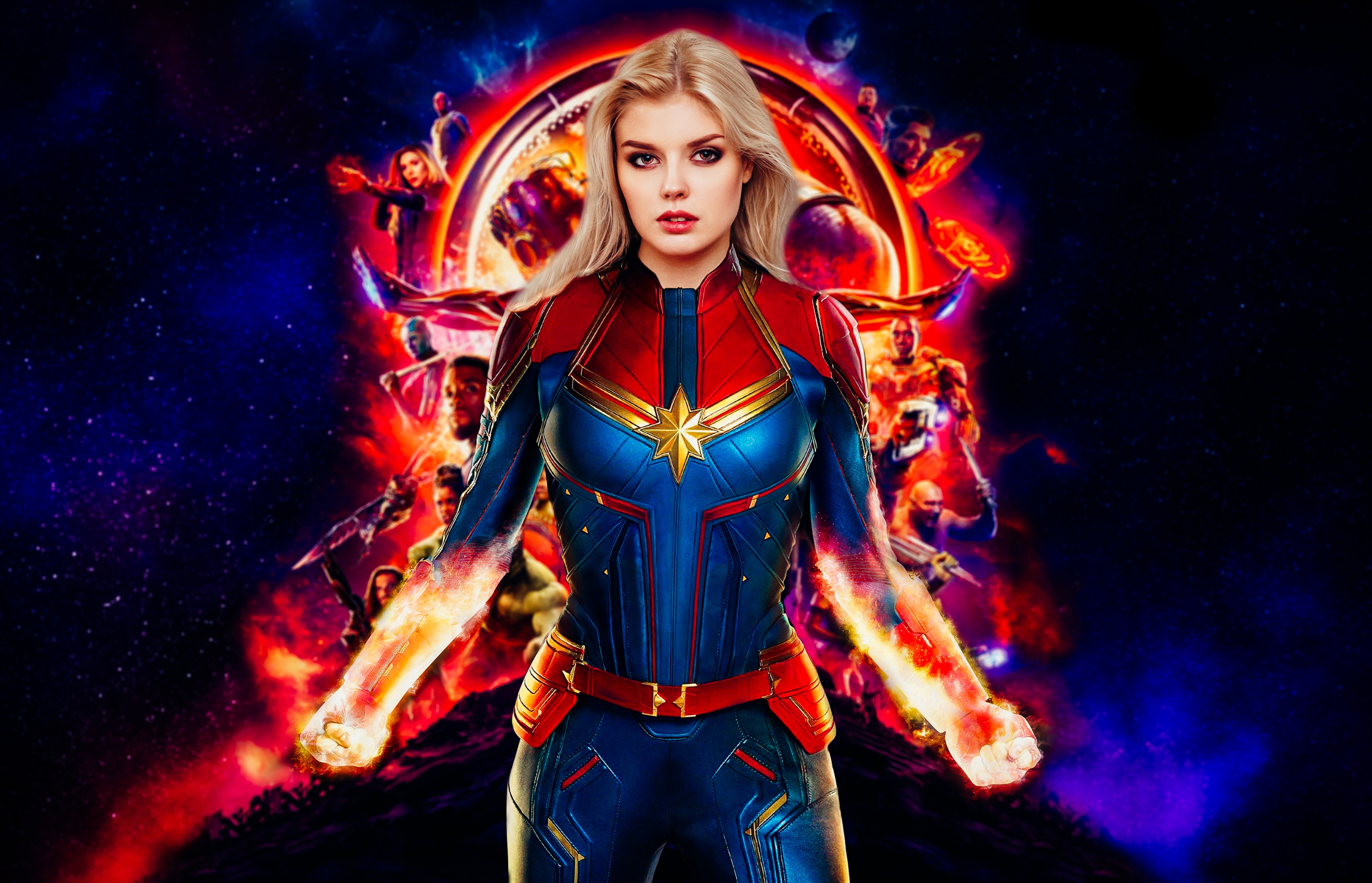 Handy-Wallpaper Modell, Frauen, Blondinen, Cosplay, Kapitän Marvel kostenlos herunterladen.