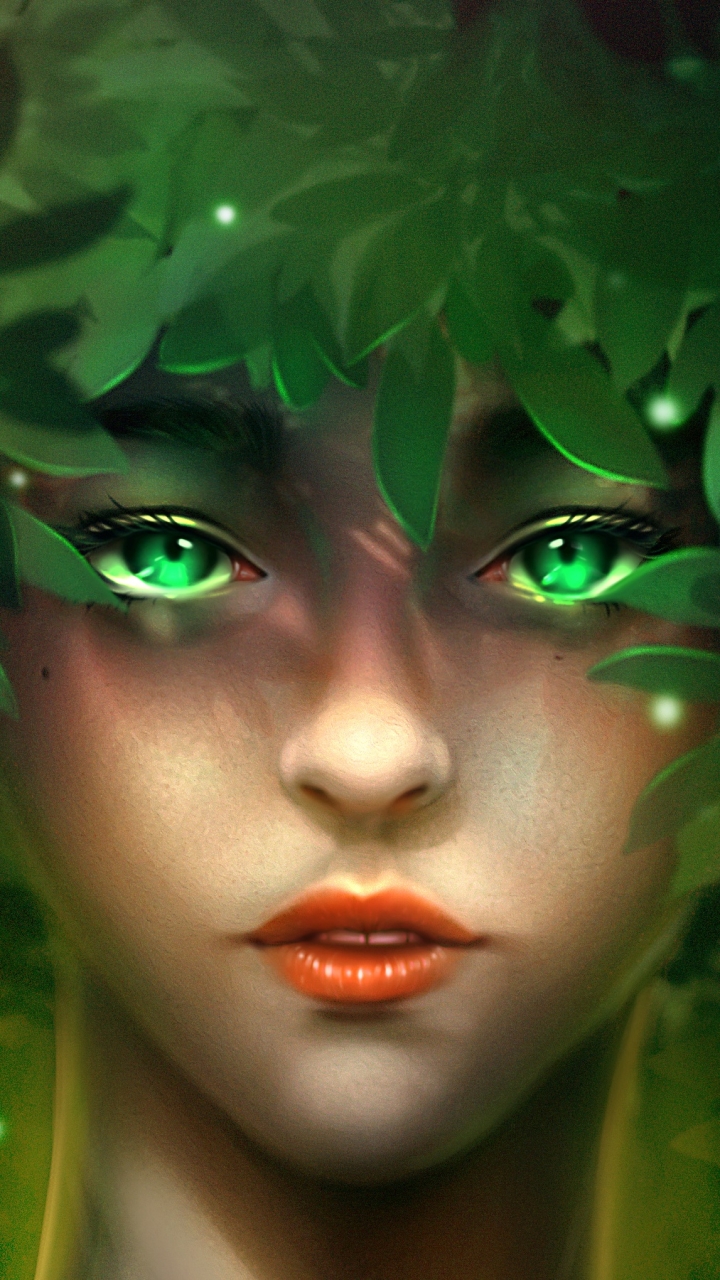 無料モバイル壁紙ファンタジー, 顔, 女性, 緑の目をダウンロードします。