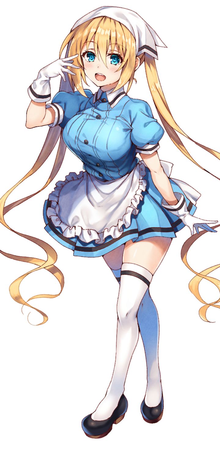 Download mobile wallpaper Anime, Blonde, Glove, Headdress, Blue Eyes, Maid, Blush, Long Hair, Thigh Highs, Blue Dress, Kaho Hinata, Blend S for free.