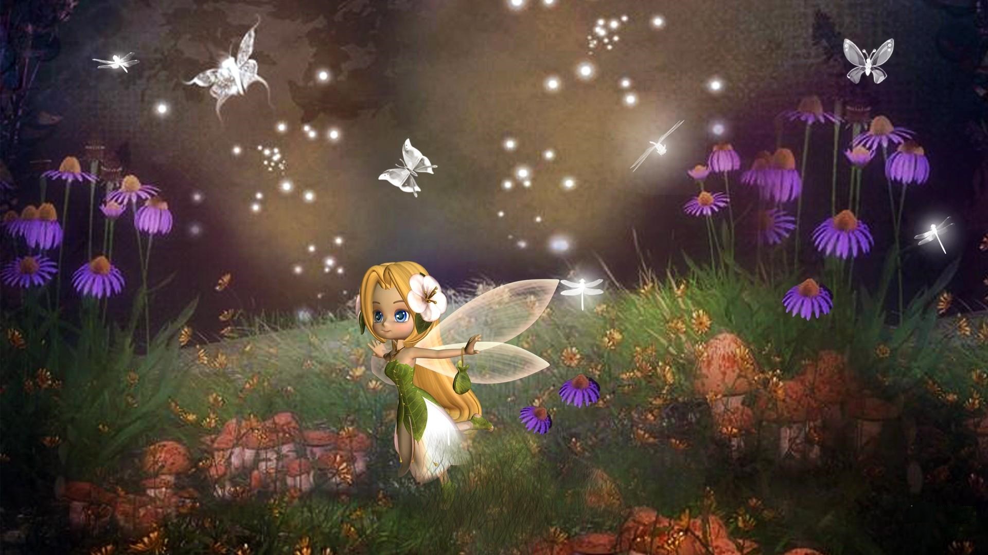 無料モバイル壁紙蝶, ファンタジー, 花, 森, キノコ, 妖精をダウンロードします。