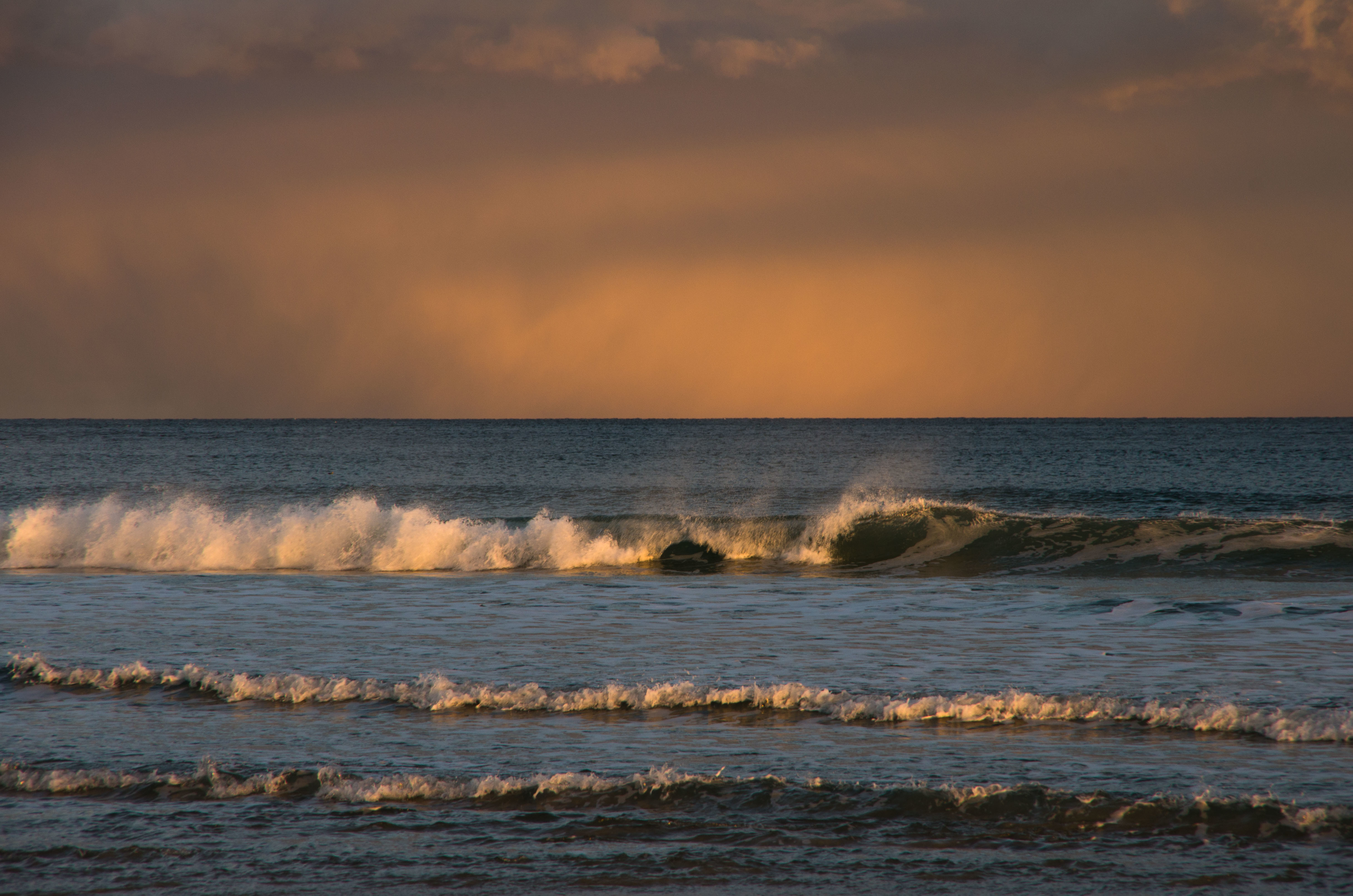 nature, sunset, sea, waves, horizon Image for desktop