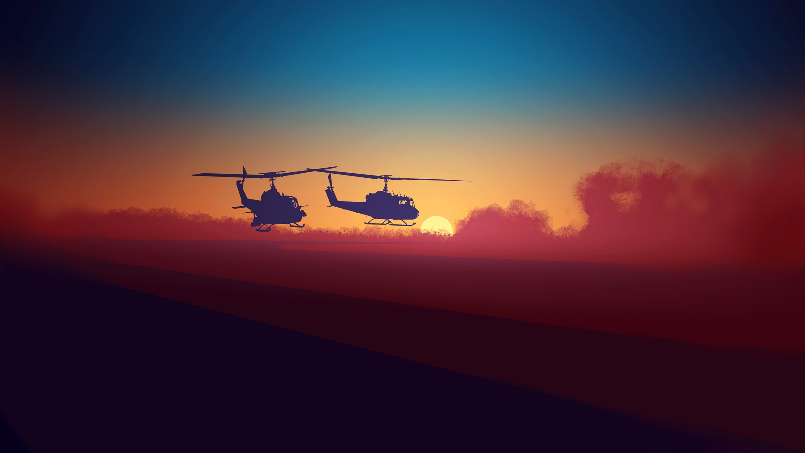 helicopter, bell uh 1 iroquois, military, sunset, military helicopters