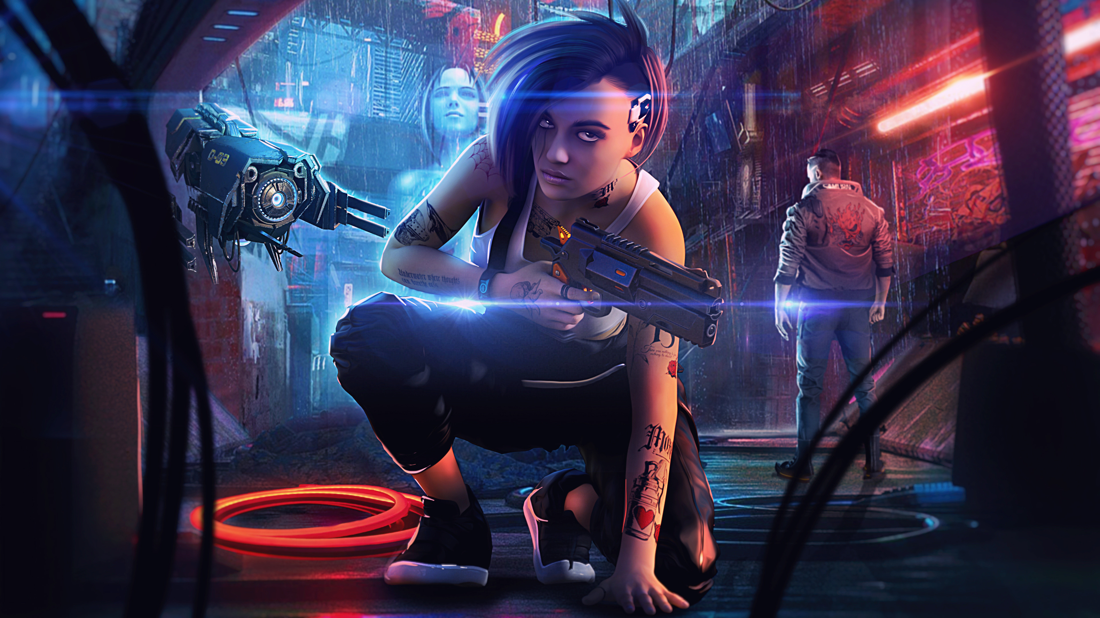 judy (cyberpunk 2077), cyberpunk, cyberpunk 2077, video game, futuristic, gun