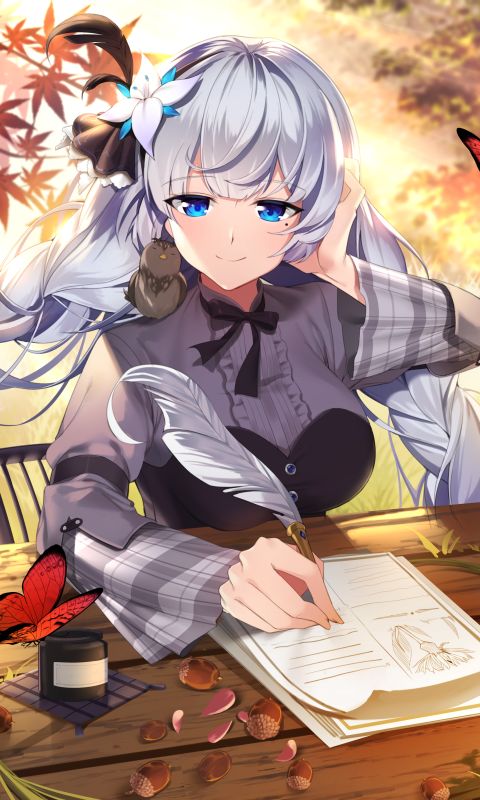 Handy-Wallpaper Schmetterlinge, Blume, Schmetterling, Blaue Augen, Animes, Lange Haare, Azur Lane kostenlos herunterladen.