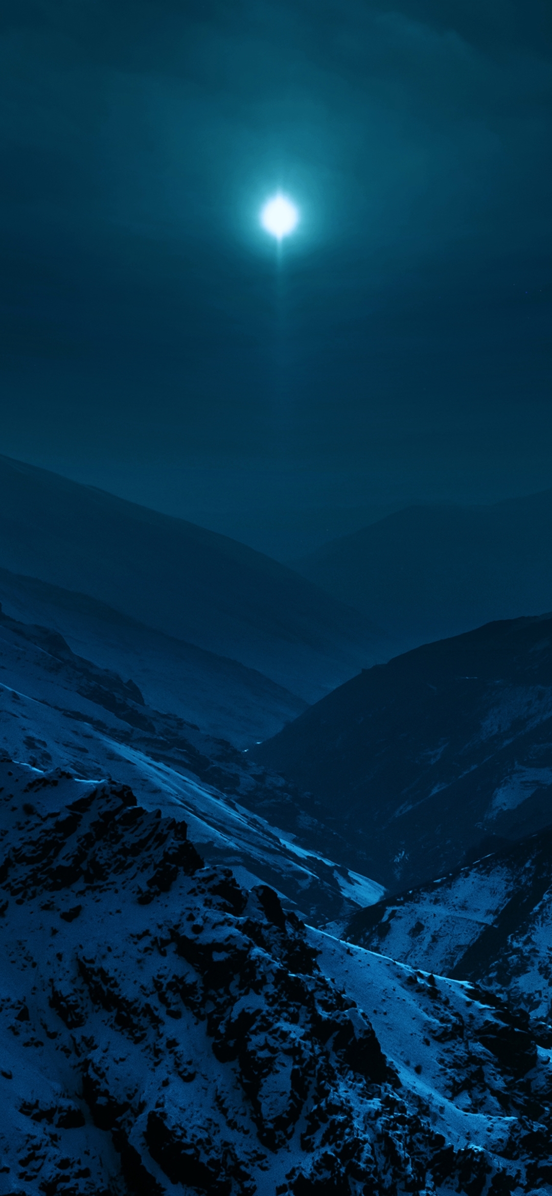 Download mobile wallpaper Landscape, Nature, Sky, Mountains, Night, Moon, Snow, Mountain, Earth for free.