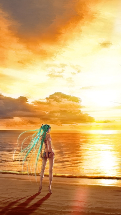 Download mobile wallpaper Anime, Water, Beach, Vocaloid, Hatsune Miku for free.