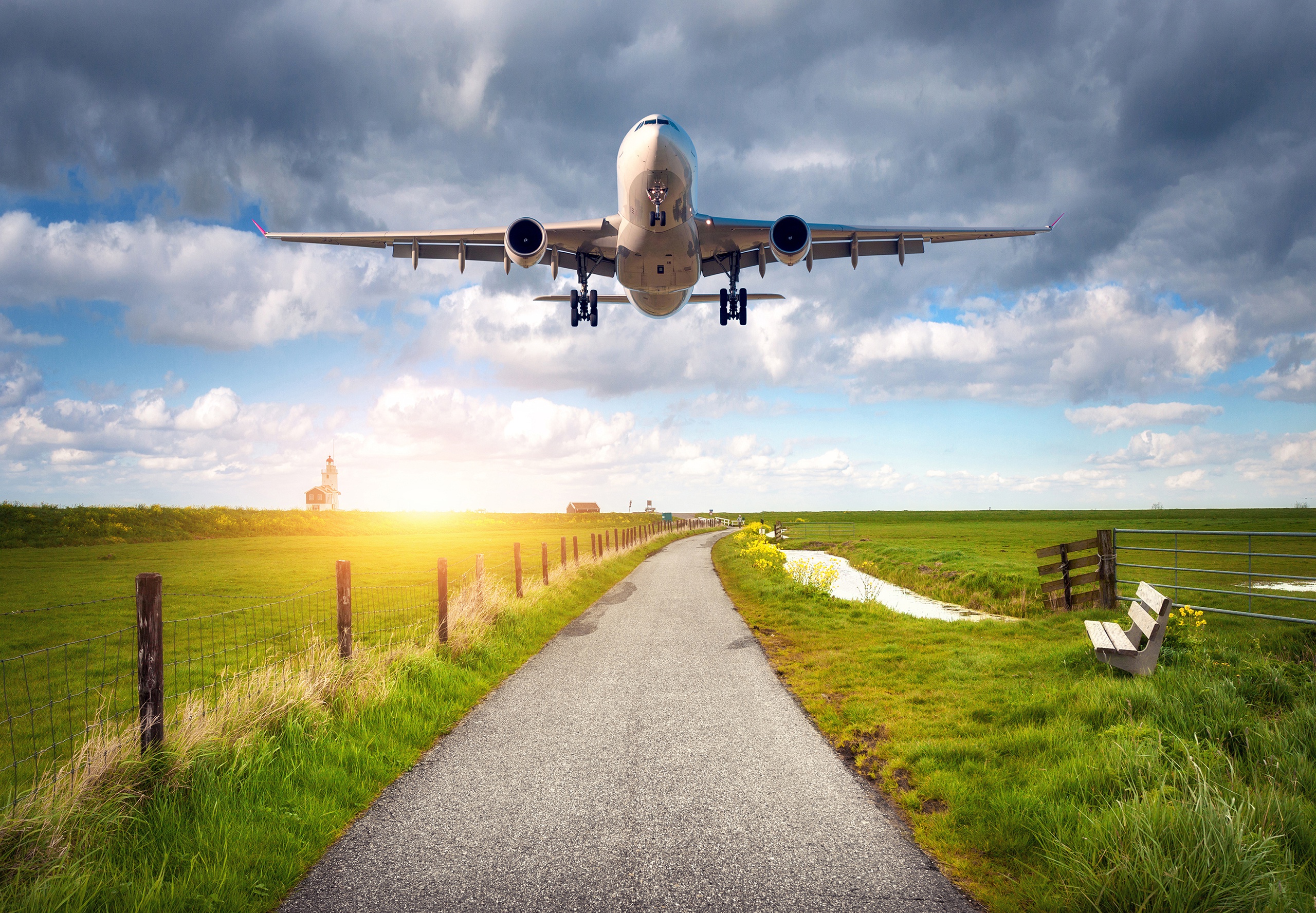 Download mobile wallpaper Road, Aircraft, Passenger Plane, Vehicles for free.
