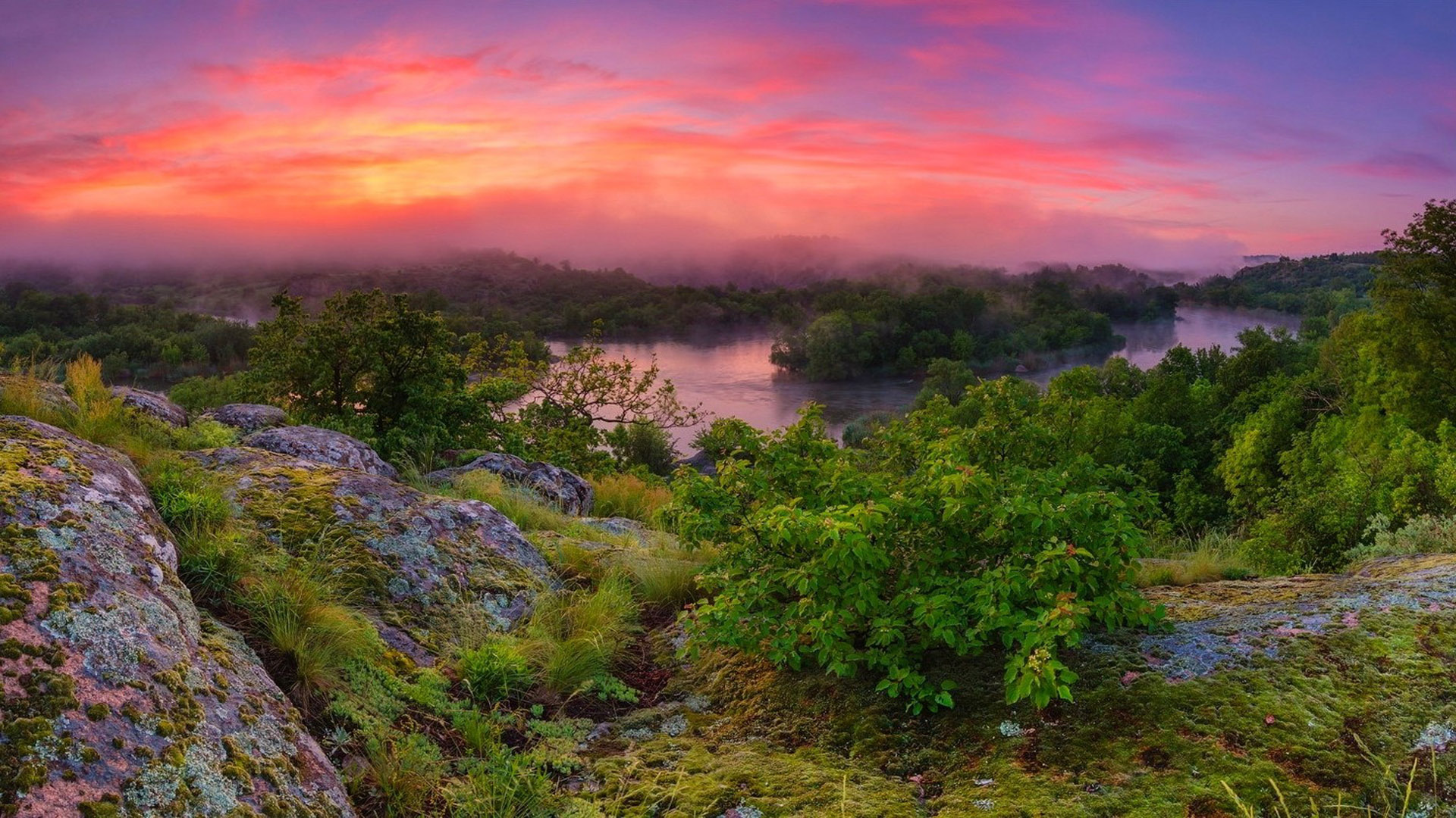 Free download wallpaper Sunset, Sky, Forest, Earth, River on your PC desktop