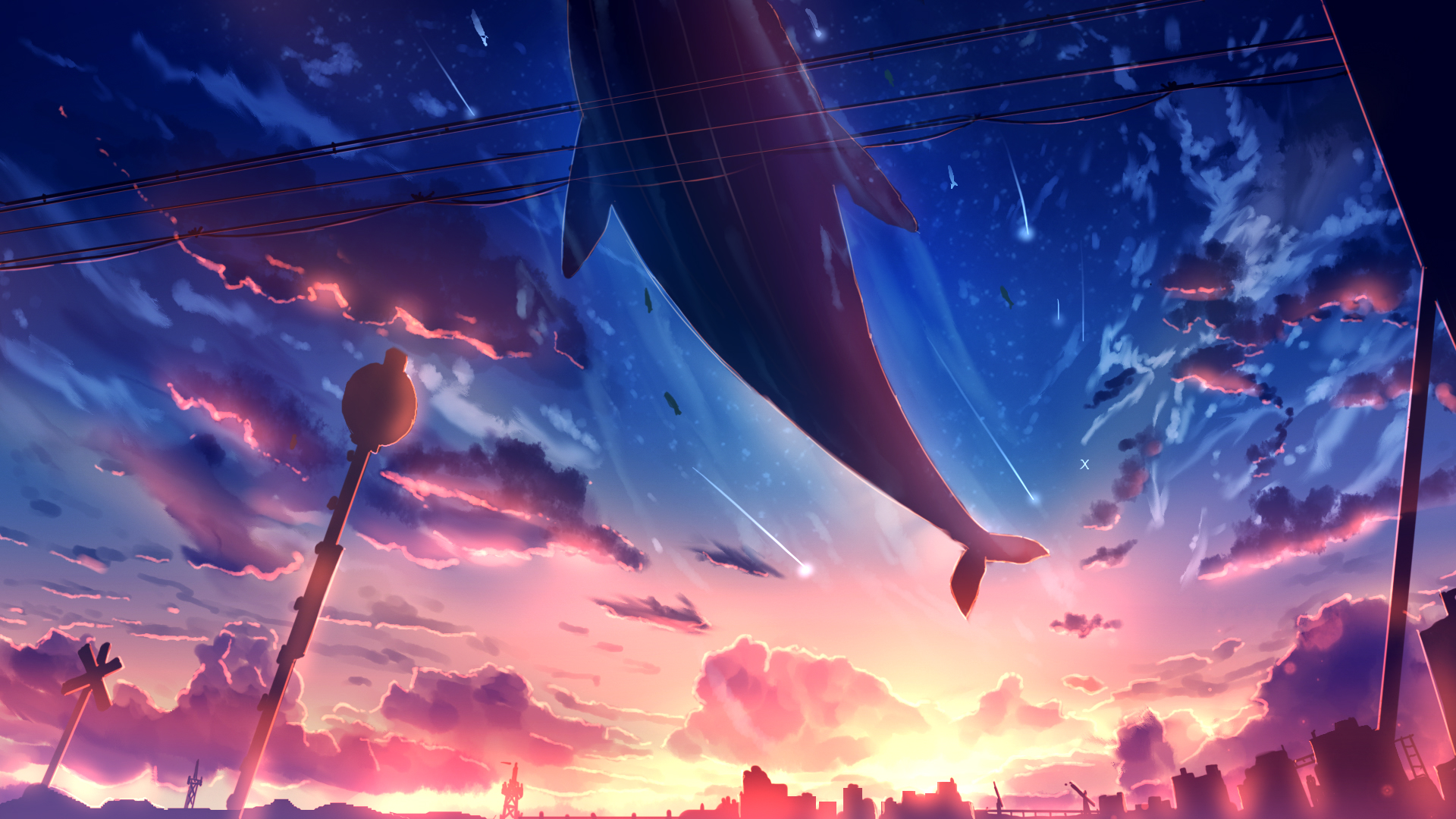 Download mobile wallpaper Anime, Sky, Animal, Cloud, Whale for free.
