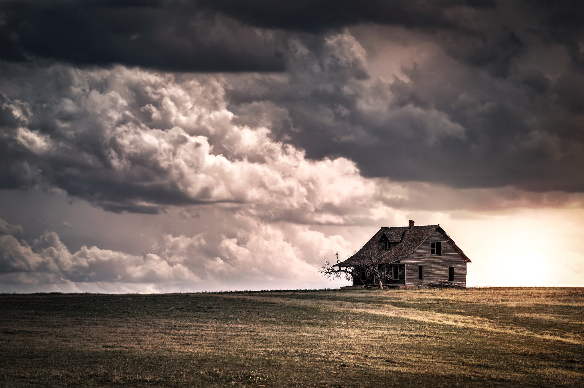 Download mobile wallpaper Sky, House, Field, Man Made for free.