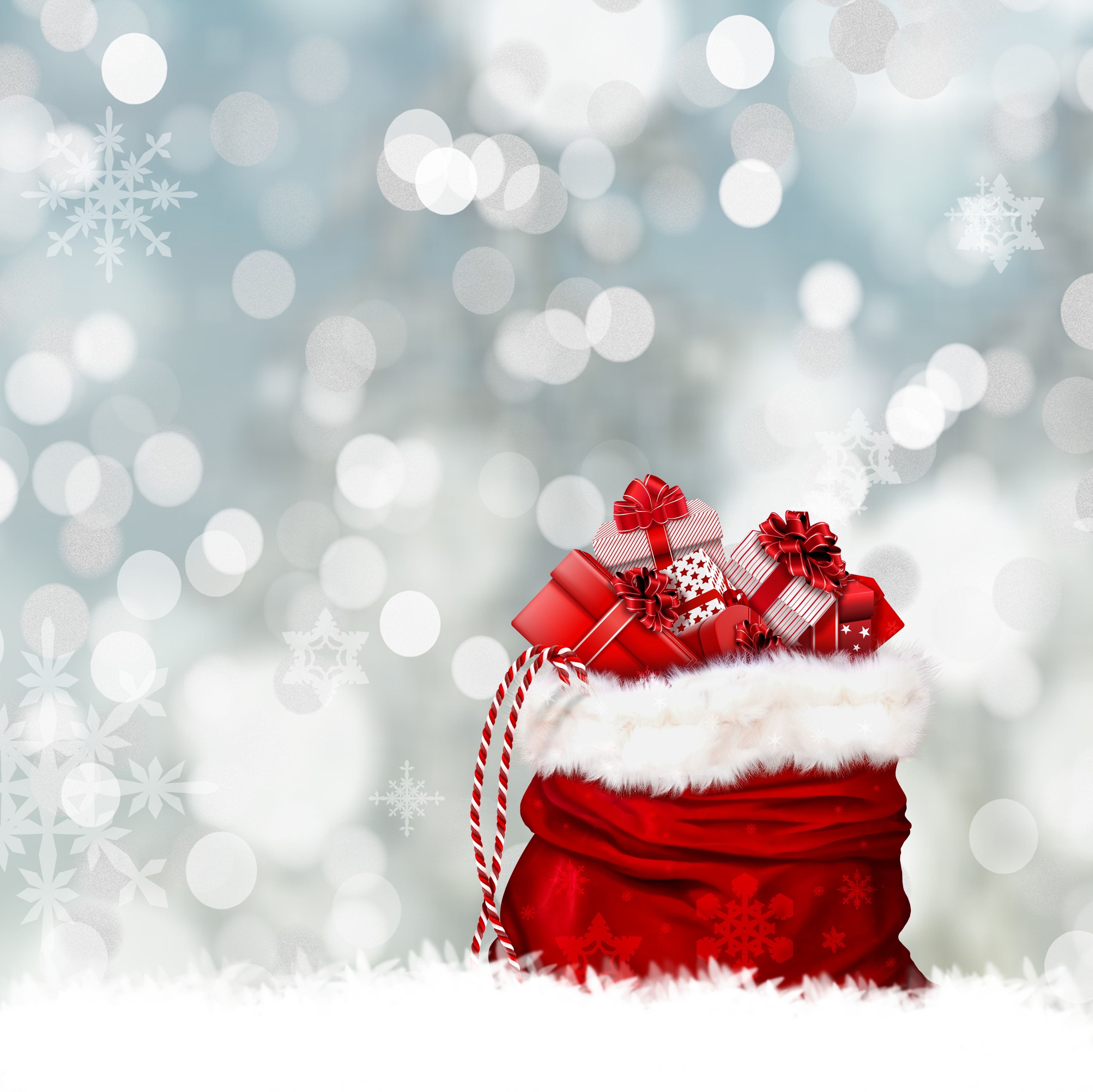 holidays, presents, new year, snowflakes, glare, christmas, gifts HD wallpaper