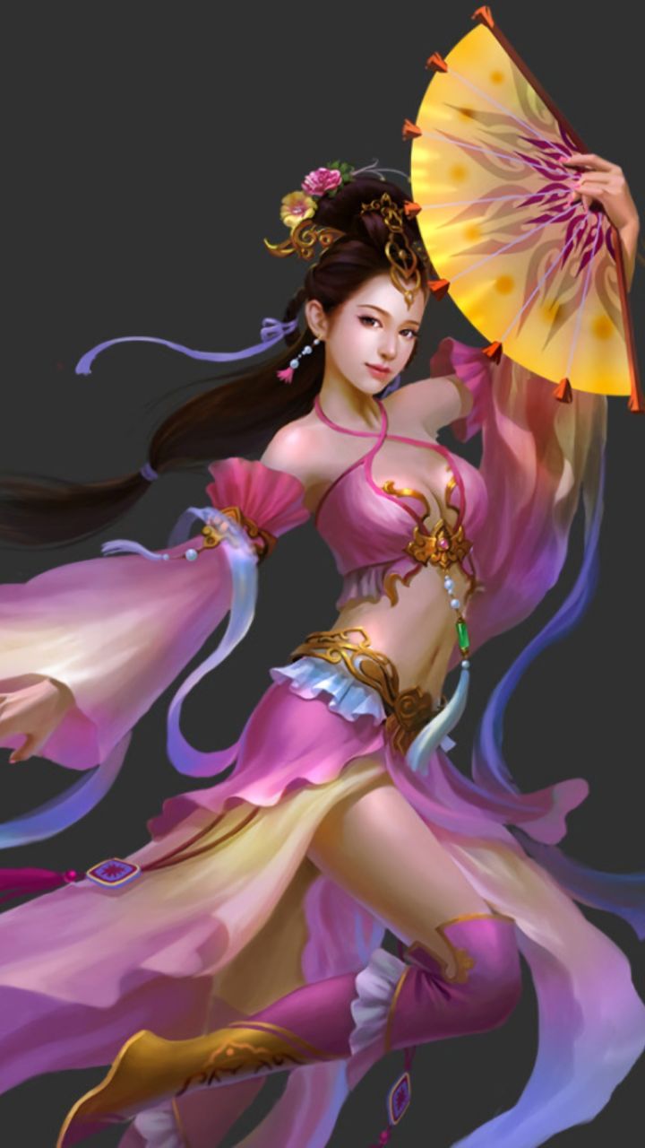 Download mobile wallpaper Fantasy, Oriental, Fan, Women for free.