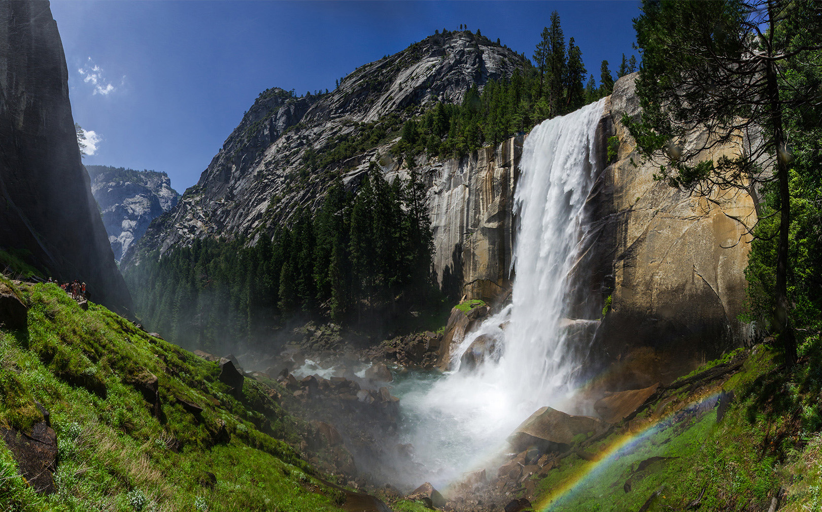 earth, vernal fall, mountain, nature, rainbow, waterfall, yosemite national park