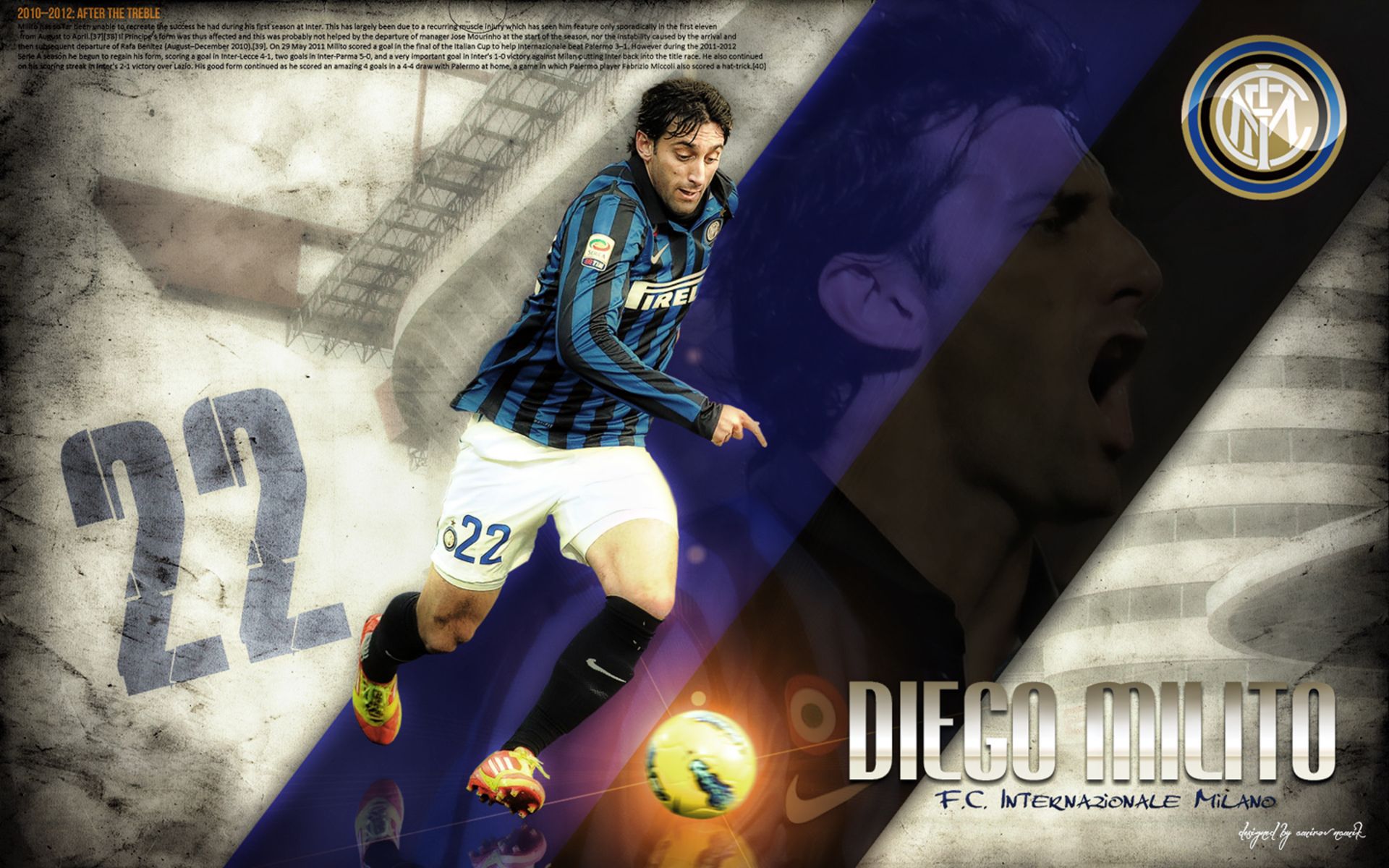 PCデスクトップにスポーツ, サッカー, インテルミラノ, ディエゴ・ミリート画像を無料でダウンロード