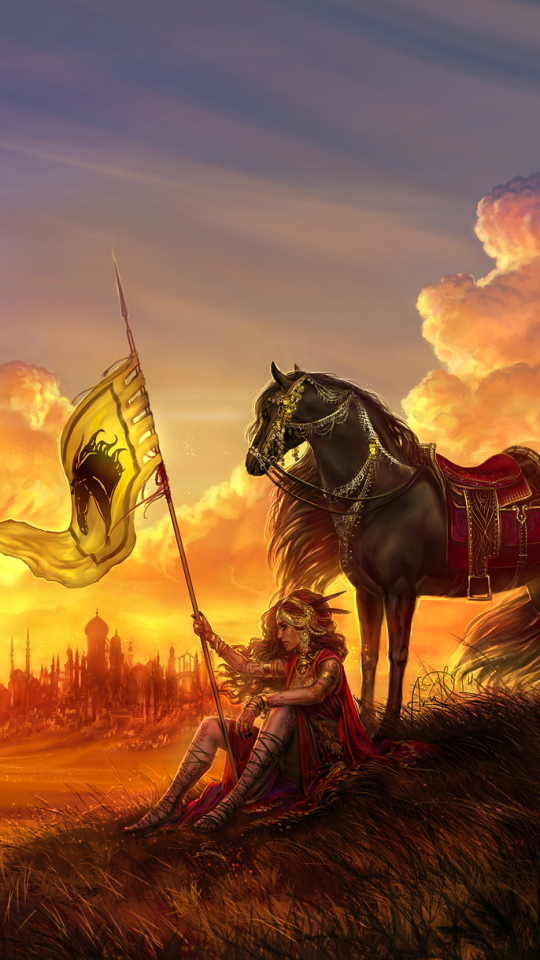 Download mobile wallpaper Landscape, Fantasy, Warrior, Horse, Women Warrior for free.