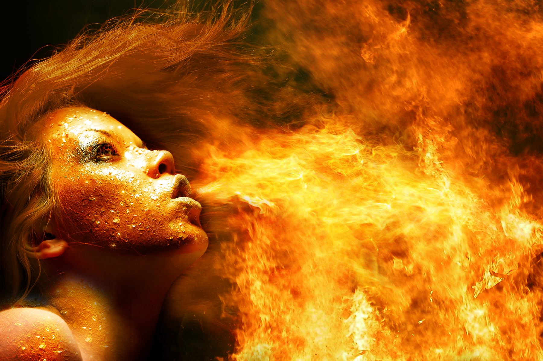 Download mobile wallpaper Fire, Artistic, Women for free.