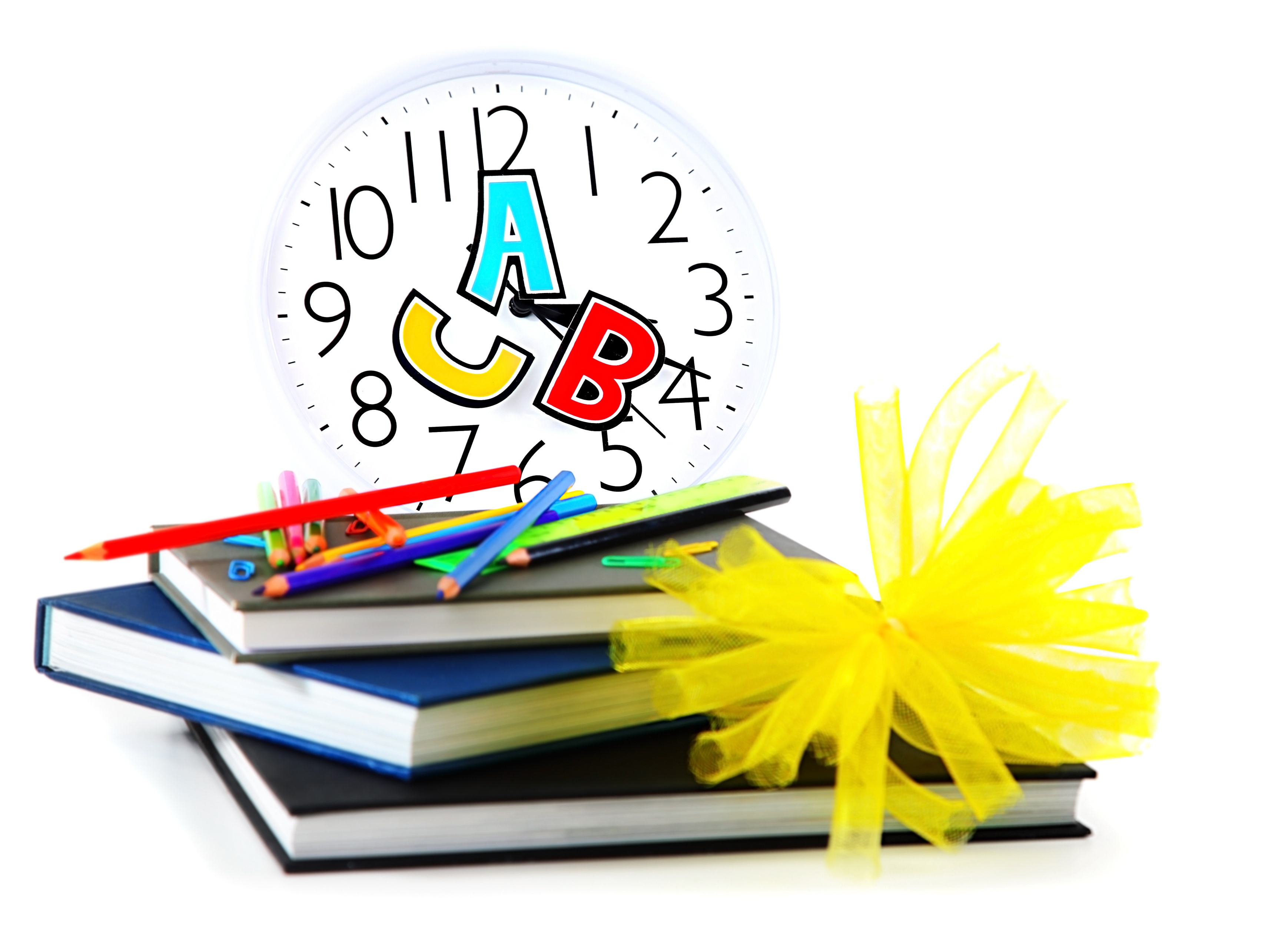 Download mobile wallpaper Clock, Still Life, Book, Pencil, Photography, School for free.