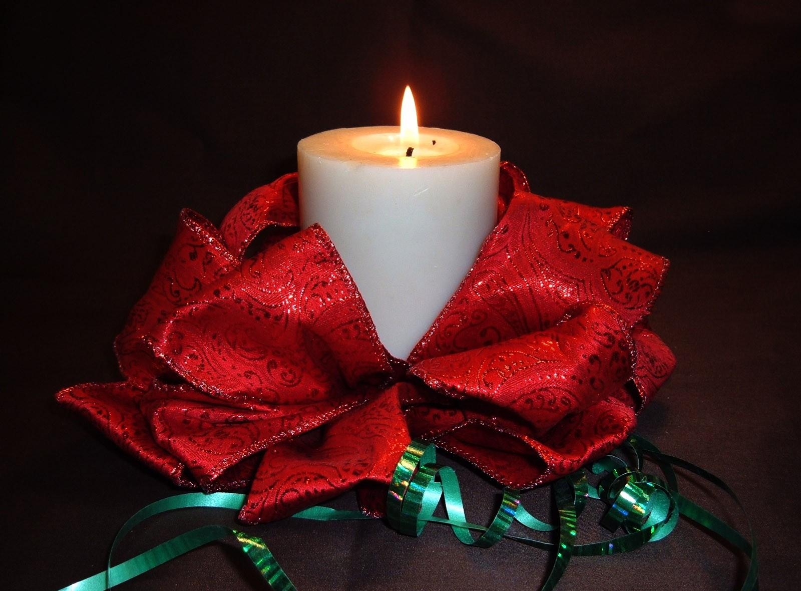 Download mobile wallpaper Bow, Tape, Holidays, Fire, Candle for free.