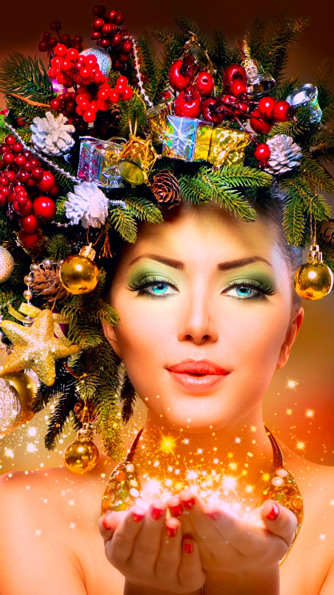 Download mobile wallpaper Christmas, Holiday, Colorful, Face, Sparkles for free.