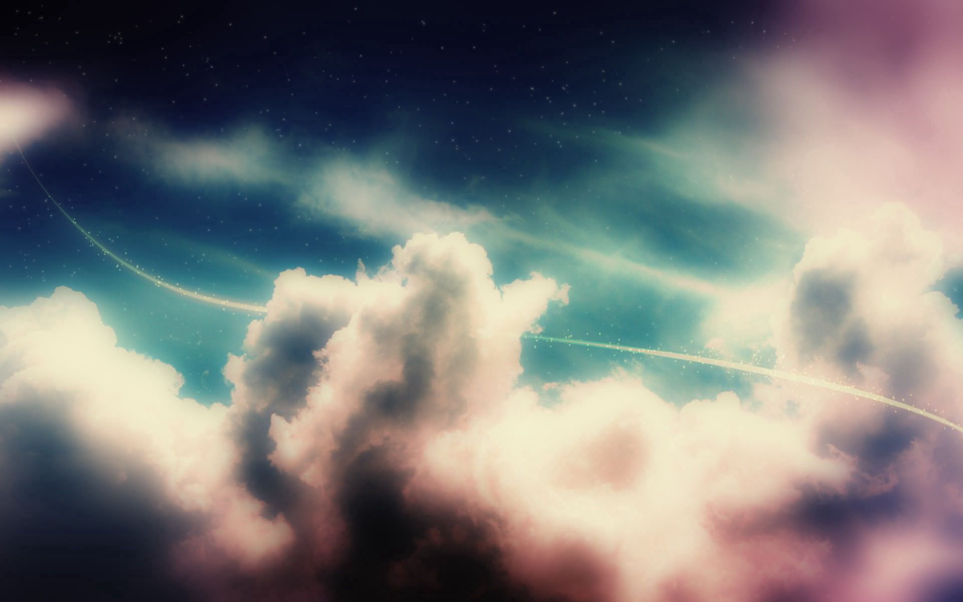 Download mobile wallpaper Sky, Clouds, Spots, Stains, Shine, Light, Abstract for free.