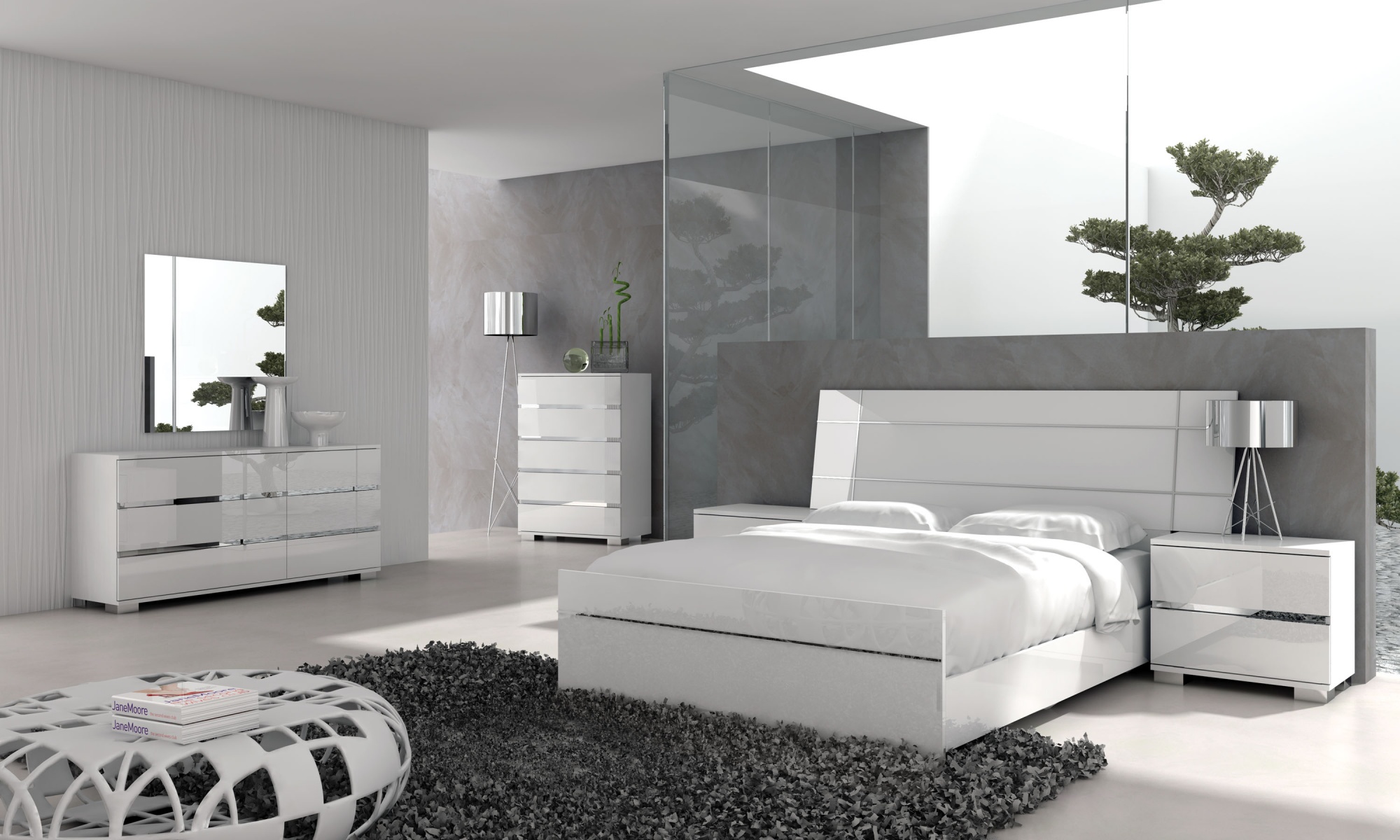 Download mobile wallpaper Grey, Room, Bed, Bedroom, Mirror, Man Made for free.